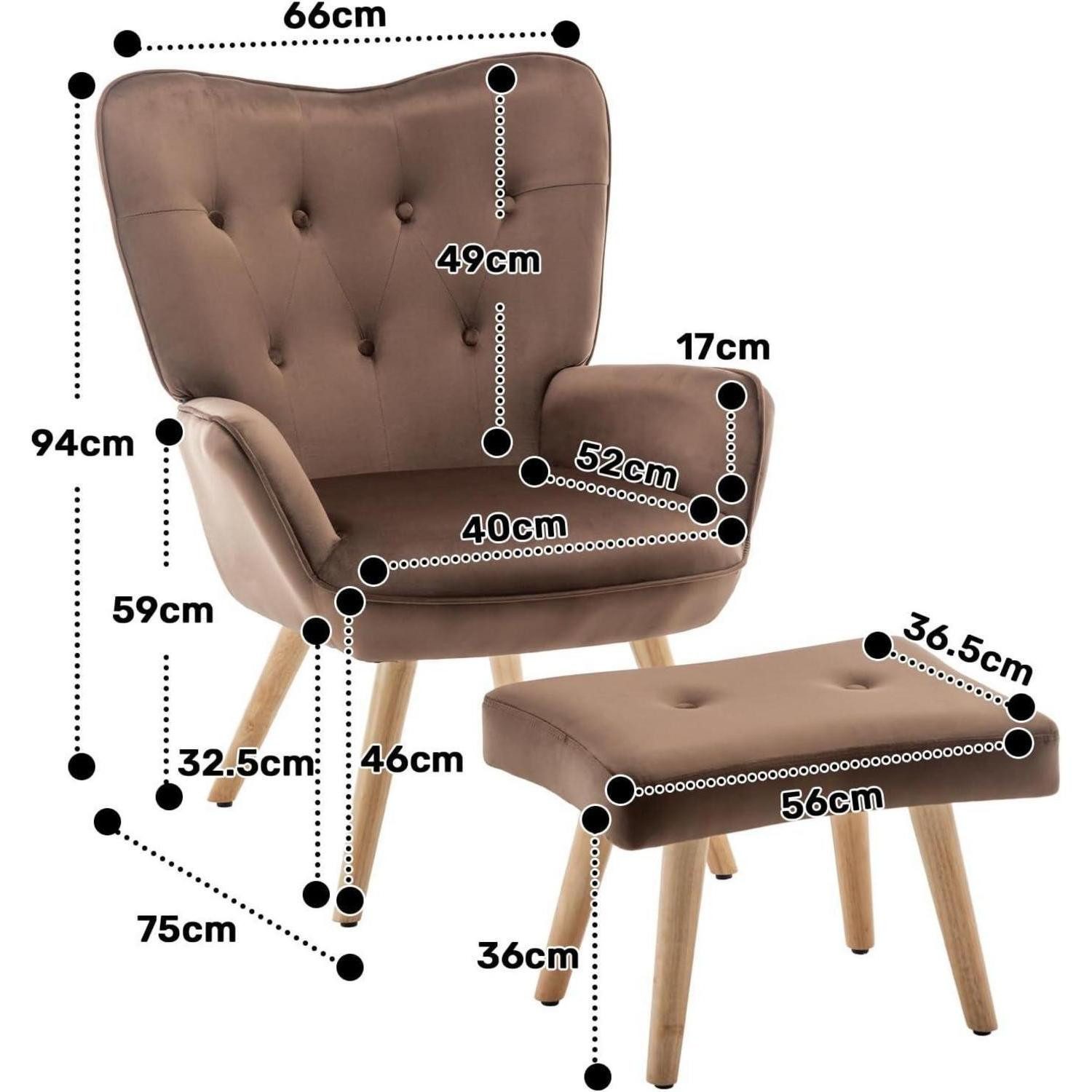 LuxusKollektion Ohrensessel Ohrensessel Hocker Samt Lesesessel Lounge Braun sessel