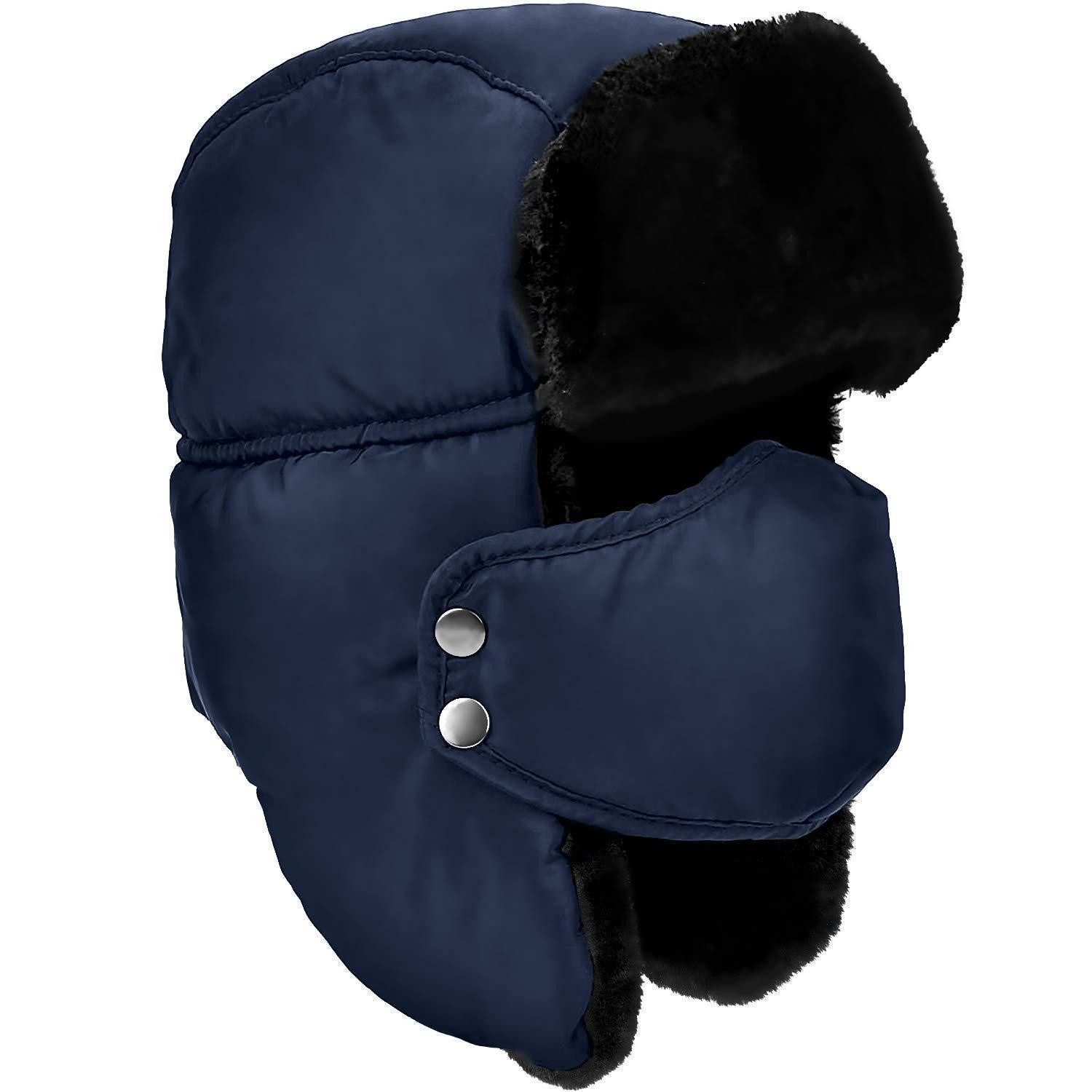 LuxusKollektion Ohrenmütze Winter Trapper Hat mit Ohrenklappen Marineblau (1-St)