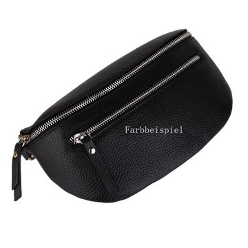 MIRROSI Bauchtasche Damen, Echtleder, Leder, Made in Italy, Umhängetasche, Brusttasche, (Schultertasche für jeden Anlass (1 Tasche & 2 Gurt), Mit zwei Reißverschlüssen, 27x14,5x8cm, BOHO Style), Grau Taupe Crossbody Bag, gemusterten& verstellbaren Schulterriemen