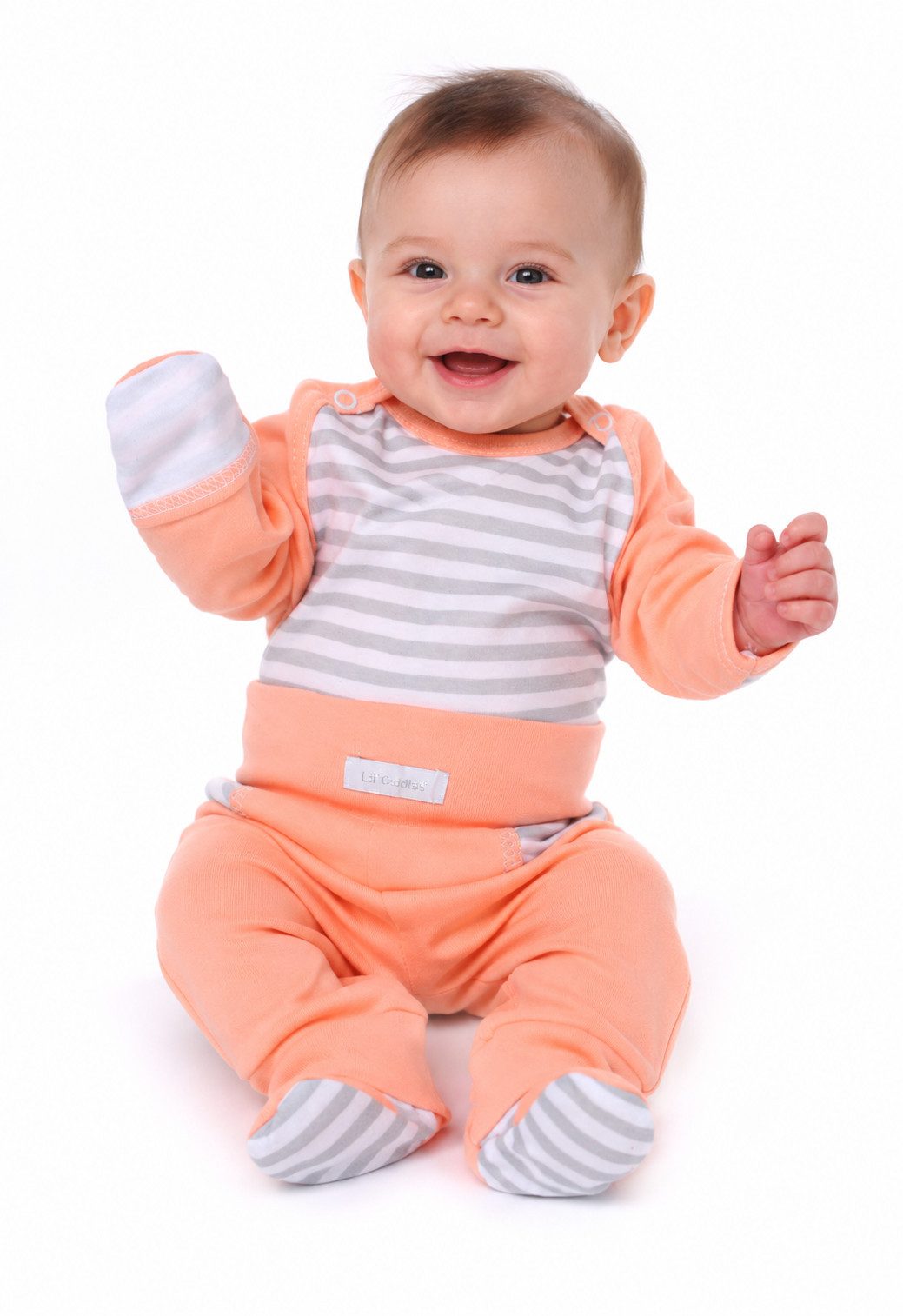 La Bortini Wickelshirt Wickelhemdchen und Hose Baby Anzug in Orange gestreift aus reiner Baumwolle, 44 50 56 62 68