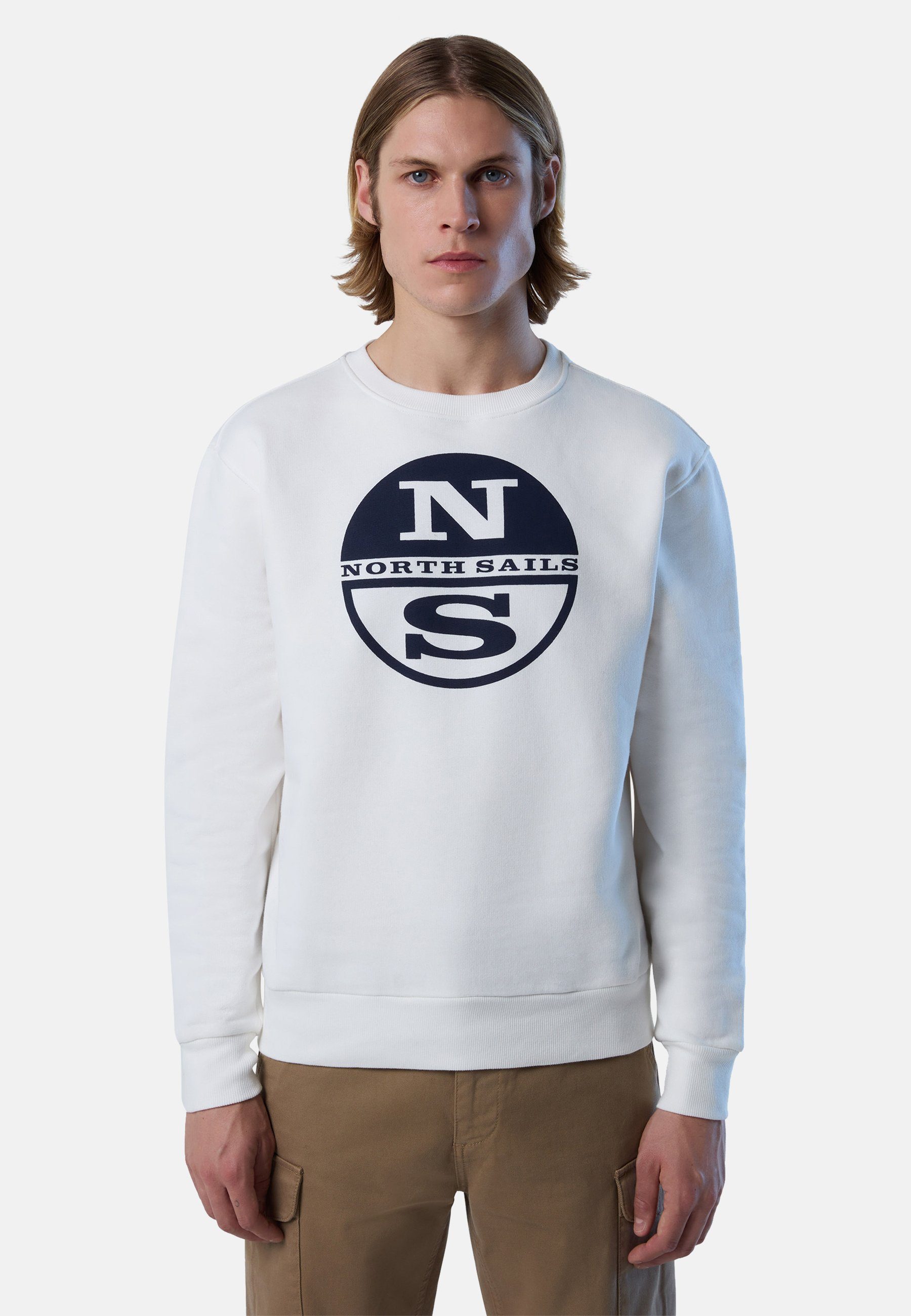 Fleecepullover mit Sails weiss Sweatshirt Logo-Druck North