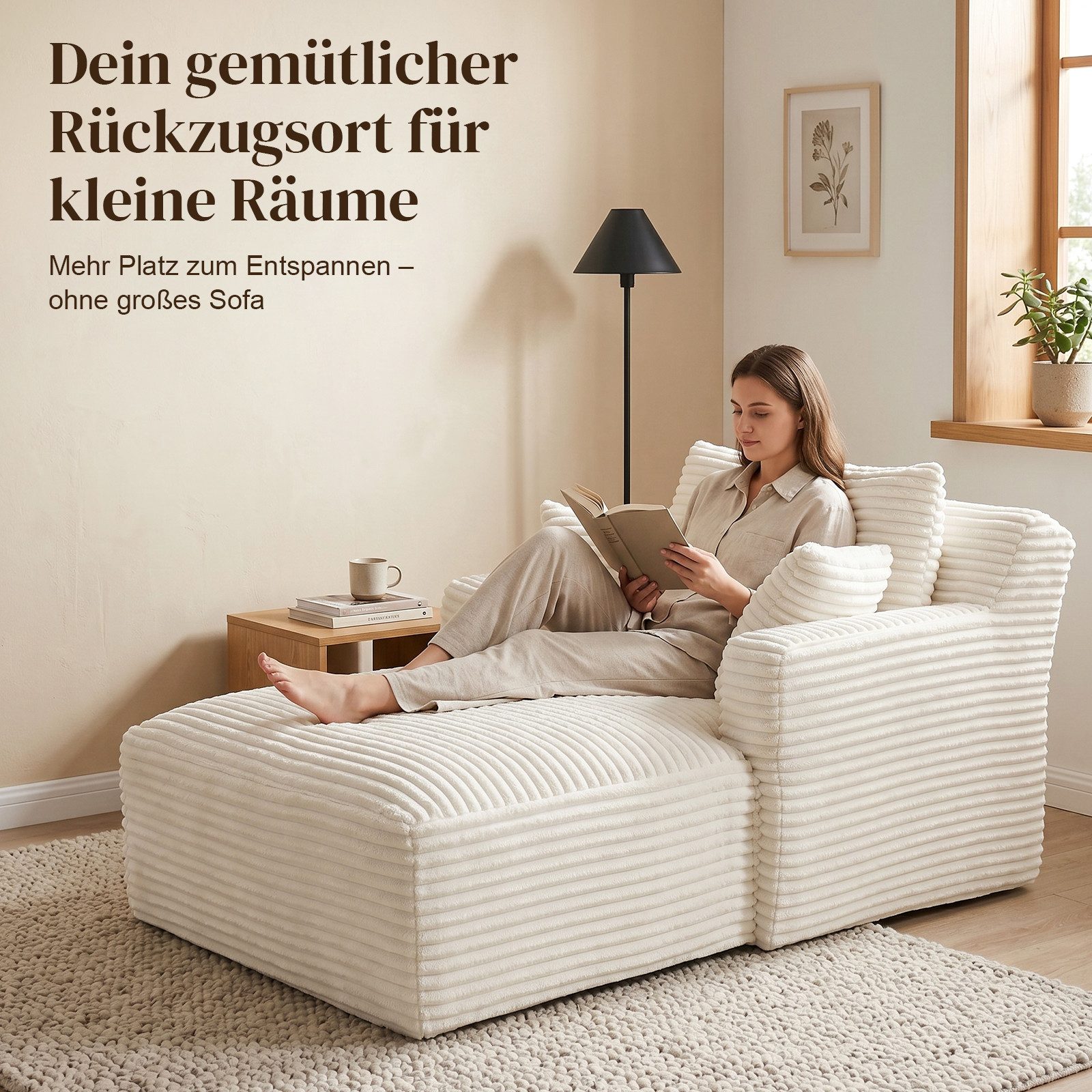 ANYSUN Sofa Cord-Schlafsofa mit 2 Kissen,Bequemes Einzelsitz-Bodensofa,Loungesofa, Relaxsessel Cord,Sessel,Loungesessel Cord,Lesesessel bequem, fur Wohnzimmer, Büro & Wohnung,Apartment,ohne Montage
