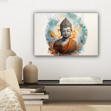 OneMillionCanvasses® Leinwandbild Buddha - Statue - Weiß - Münze, (1 St), Wandbild Leinwandbilder, Aufhängefertig, Wanddeko, 30x20 cm