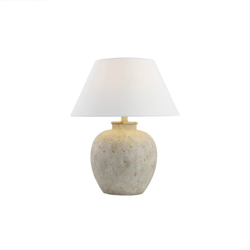 HOME DELUXE Tischleuchte LENE in Steinoptik - Größenauswahl Ø 42/50, ohne Leuchtmittel, Schirm beige Kegelform, Tischlampe, Schreibtischlampe