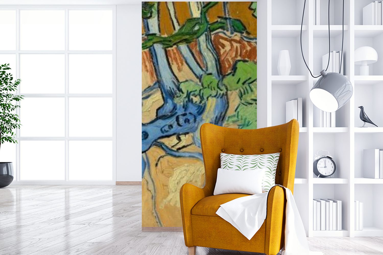(2 St), Vliestapete Gogh, für Baumwurzeln Fototapete Schlafzimmer bedruckt, MuchoWow Vincent Fototapete - Küche, van Matt, Wohnzimmer