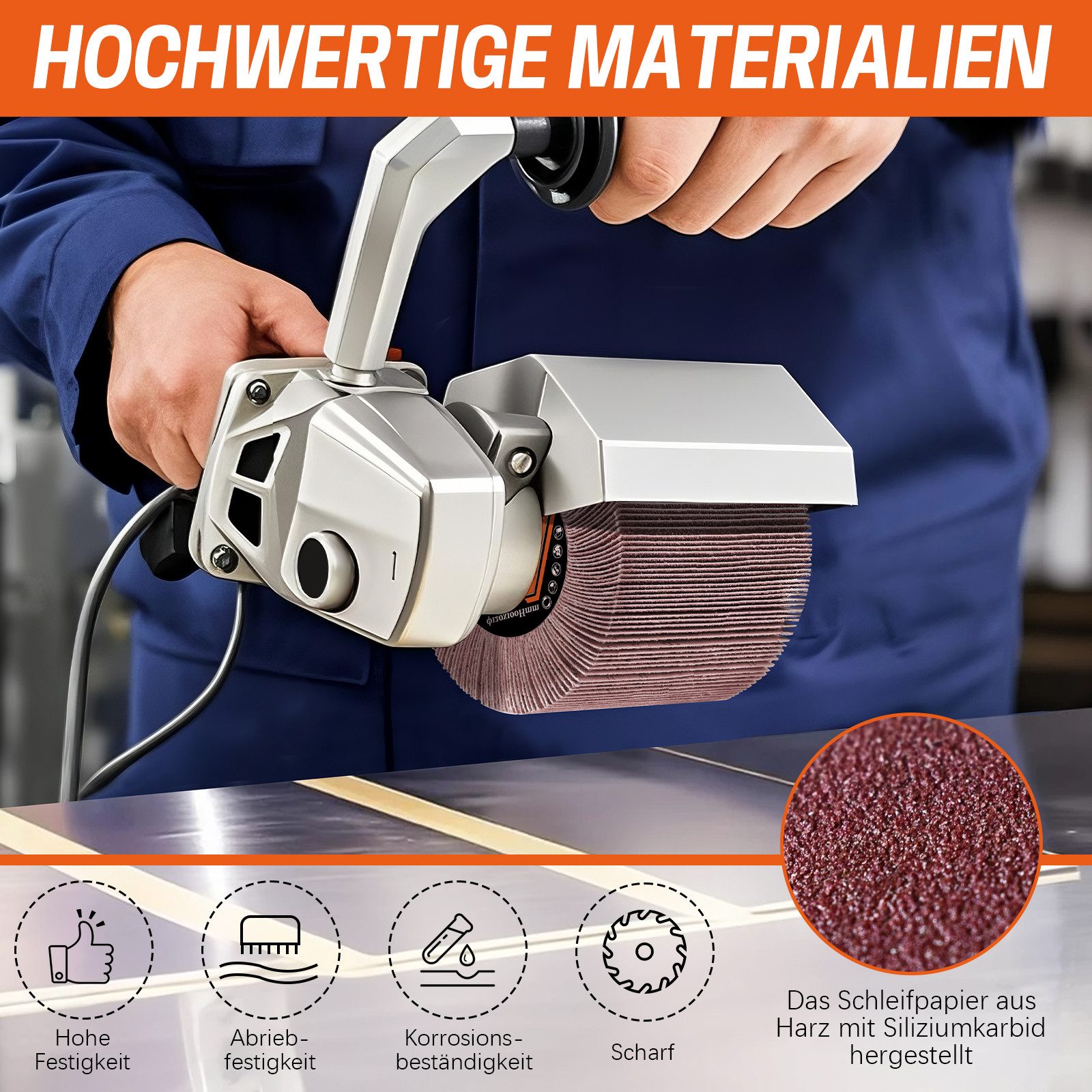 XERSEK Schleifroller Hochdichte Siliziumcarbid Schleifpapierrolle Schleifbürste 60-240#, 12x10cm Polierbürste für Metall, Holz und Stein Schleifen Renovierung