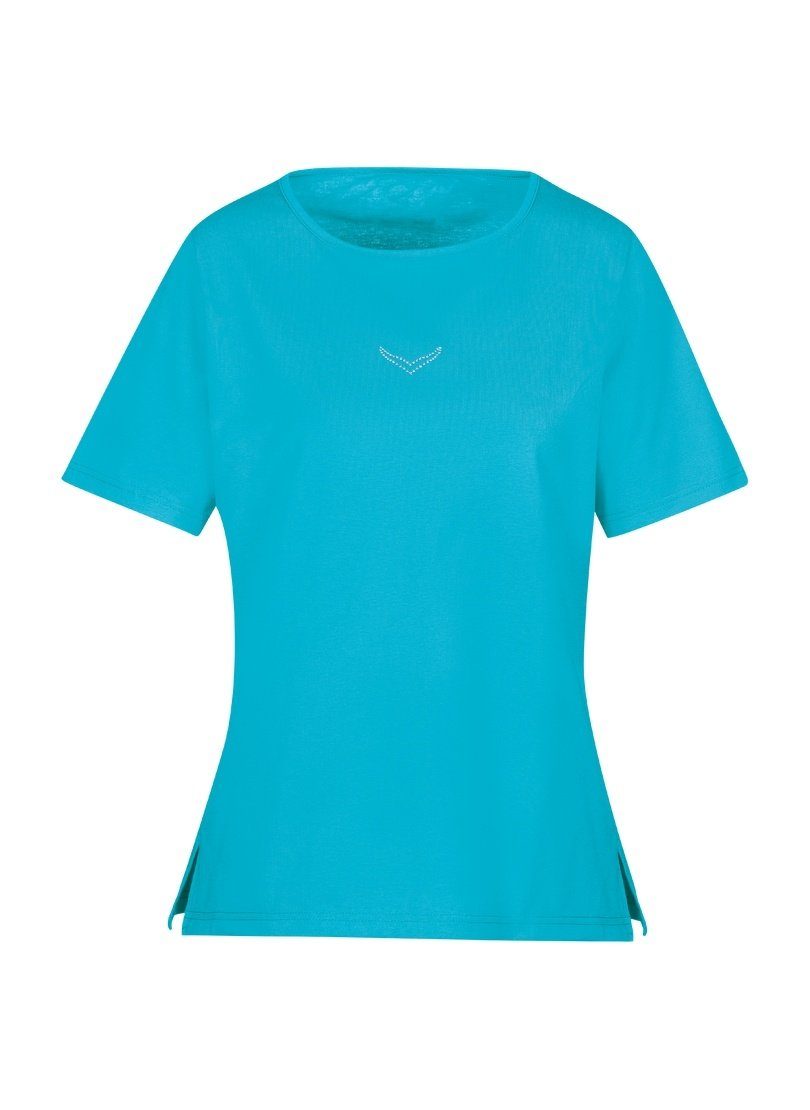 Trigema T-Shirt TRIGEMA DELUXE mit Kristallsteinen azur Baumwolle T-Shirt