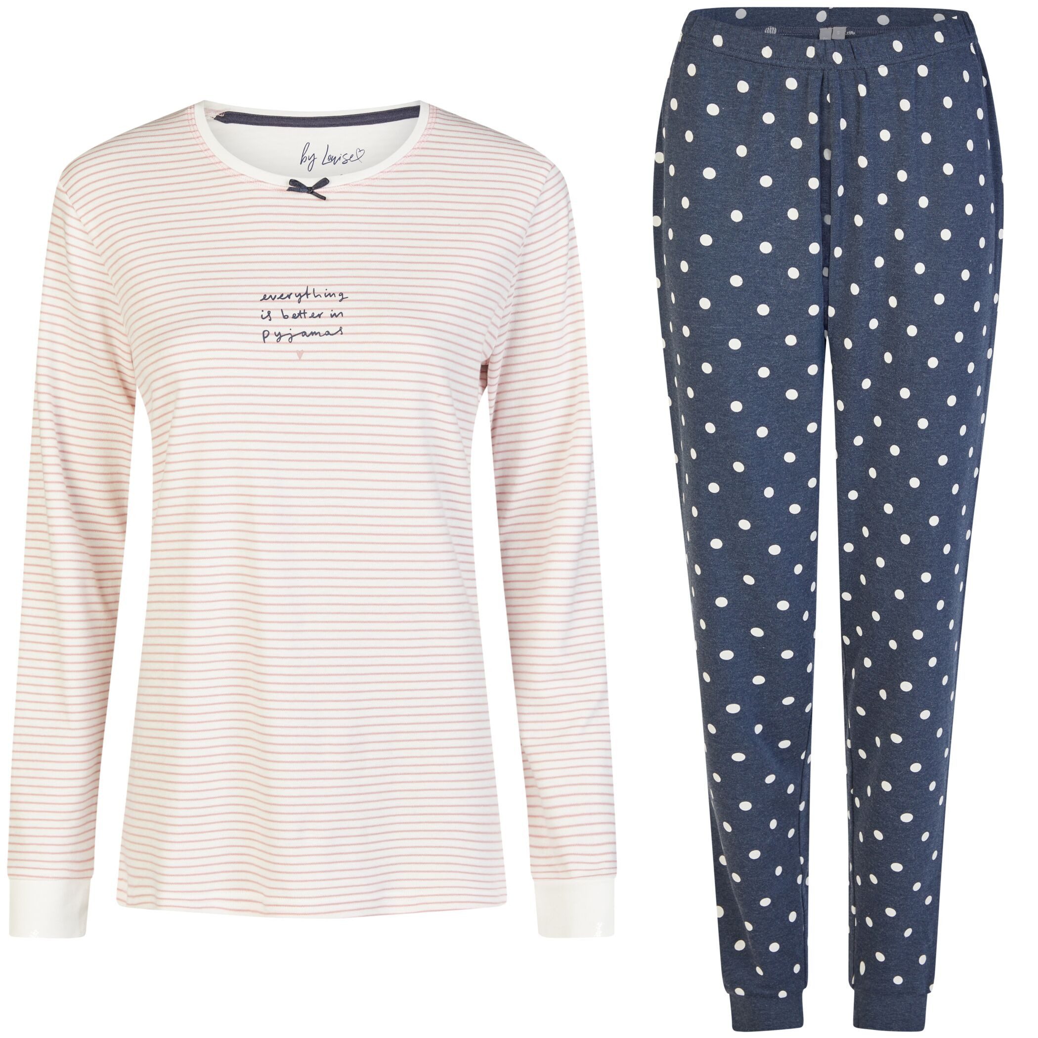 Schlafanzug by Louise Damen Pyjama Schlafanzug Nachtwäsche lang Interlock Streifen