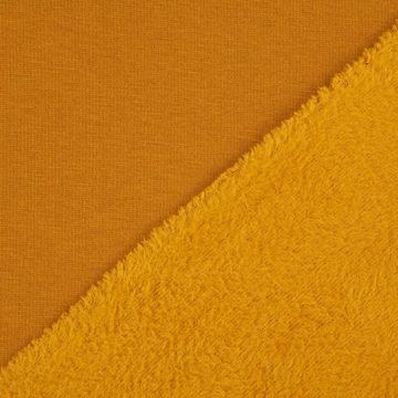 SCHÖNER LEBEN. Stoff Sweatstoff Alpensweat kuschelweich uni ocker gelb meliert 1,50m Breite, allergikergeeignet