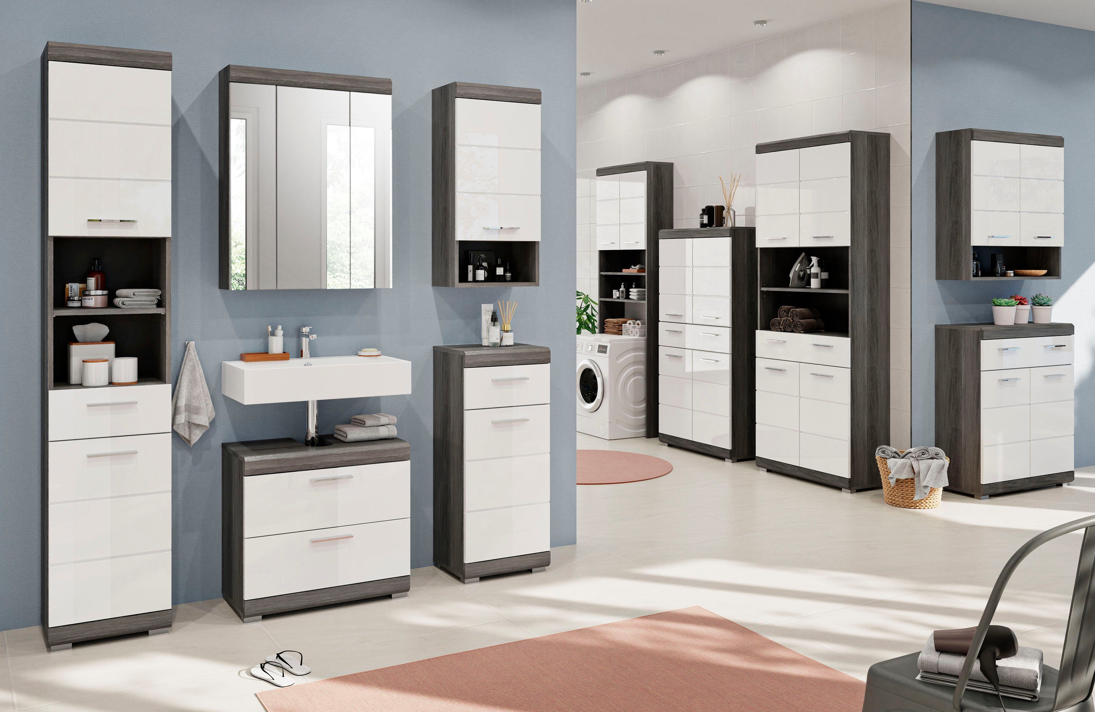 Siena Badschrank, 2 Waschmaschine, INOSIGN Badmöbel Türen, 63 cm Breite Waschmaschinenumbauschrank