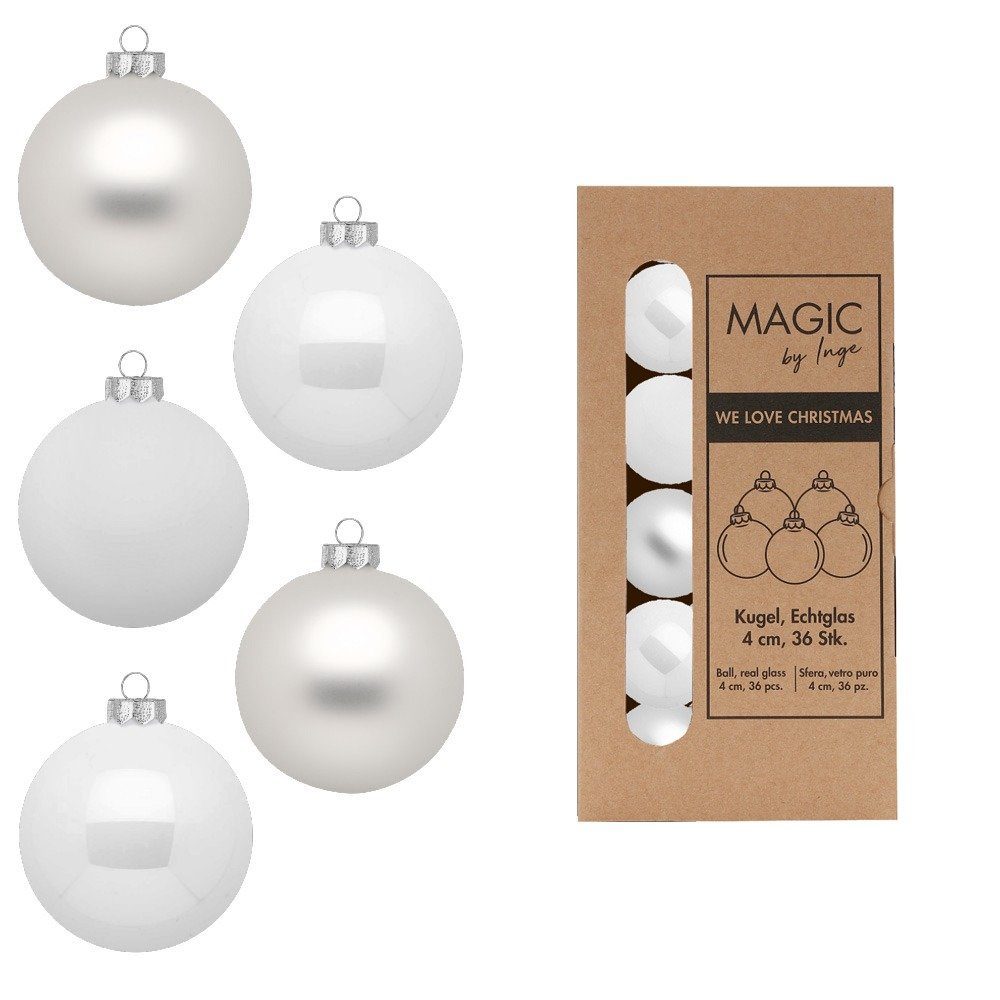 MAGIC by Inge Weihnachtsbaumkugel, Weihnachtskugeln Glas 4cm 36 Stück - Just White