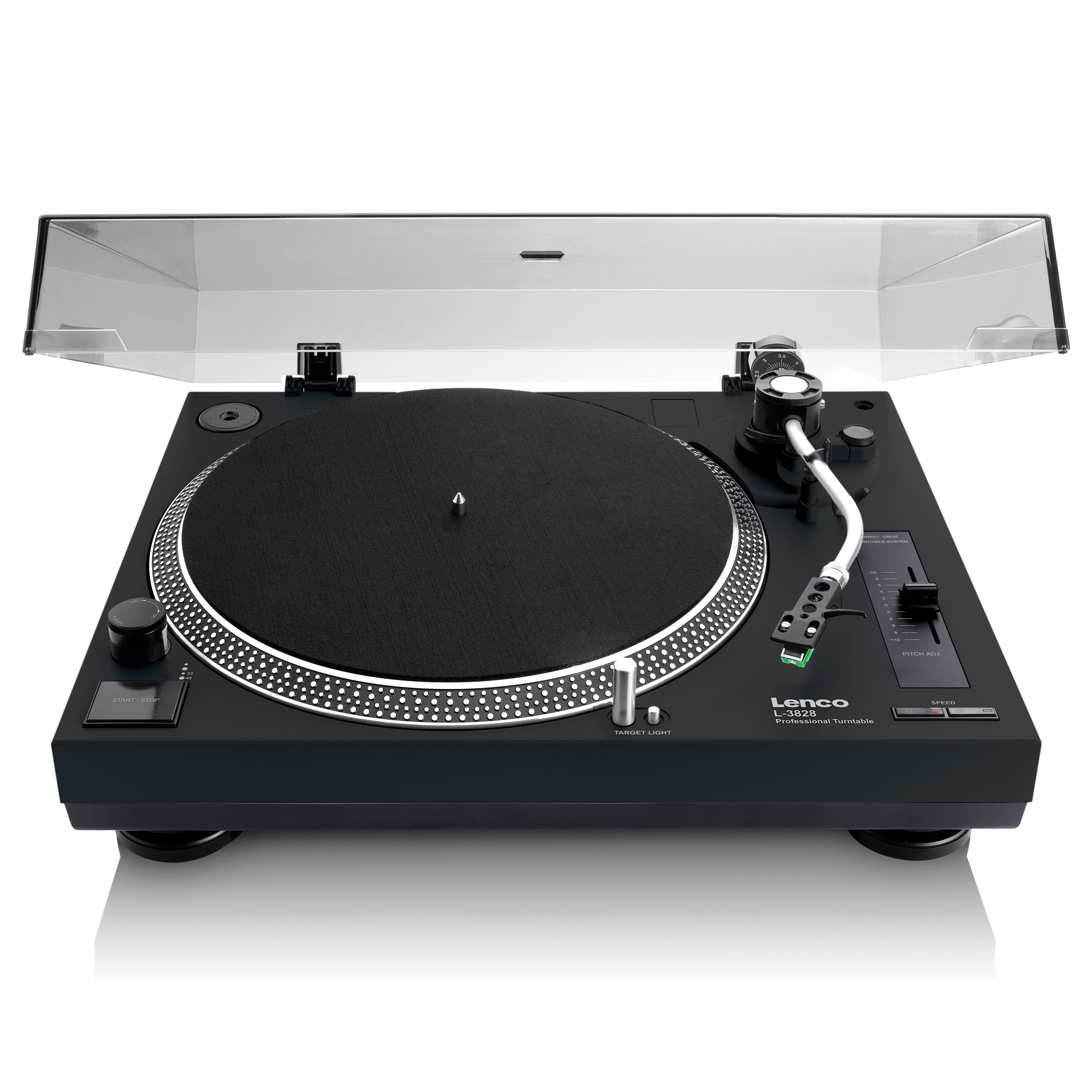 Lenco L-3828BK Plattenspieler (Direktantrieb, Vinyl formatierung USB, Phono-Vorverstärker / Pitch Control in Schwarz)