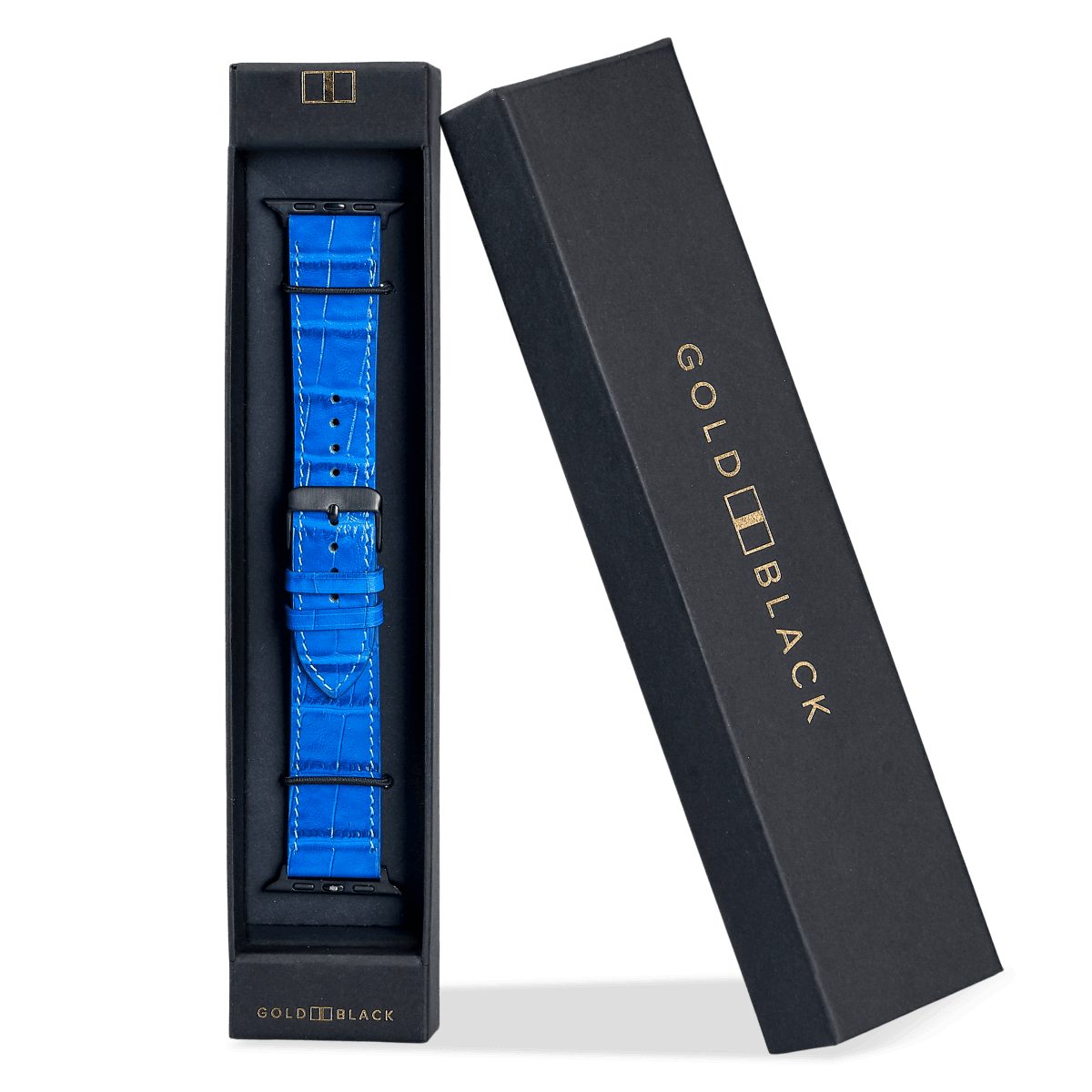 GOLDBLACK Smartwatch-Armband GOLDBLACK Apple Watch Armband KROKO-PRÄGUNG blau (Adapter schwarz)