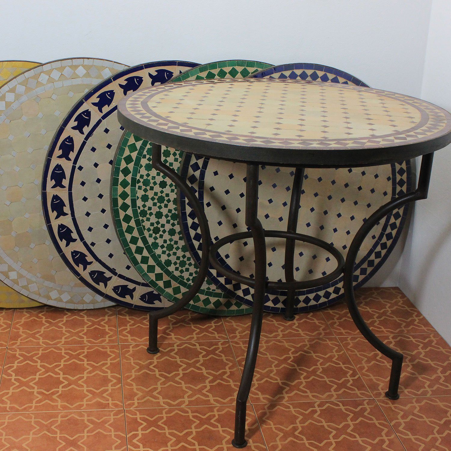 cm Ankabut Ø Mosaiktisch Casa Gartentisch MT2231, aus Moro Marrakesch, Kunsthandwerk Dekorativer Mediterraner marokkanischer Balkontisch H Handmade Gestell Bistrotisch Gartentisch Grün 73 mit Beistelltisch, 80cm rund