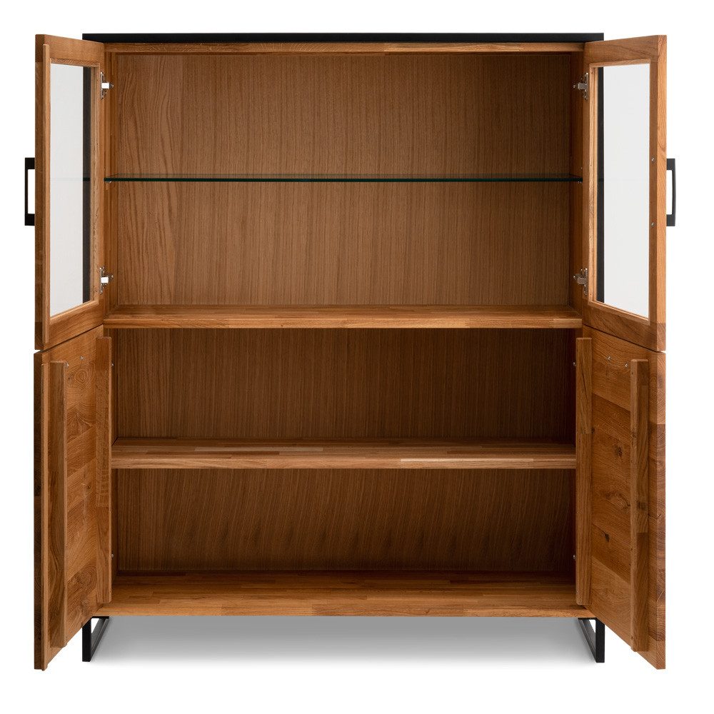 Lomadox Highboard FORST-64, Eiche massiv geölt, mit umlaufendem Metallrahmen, : 115/138/39 cm