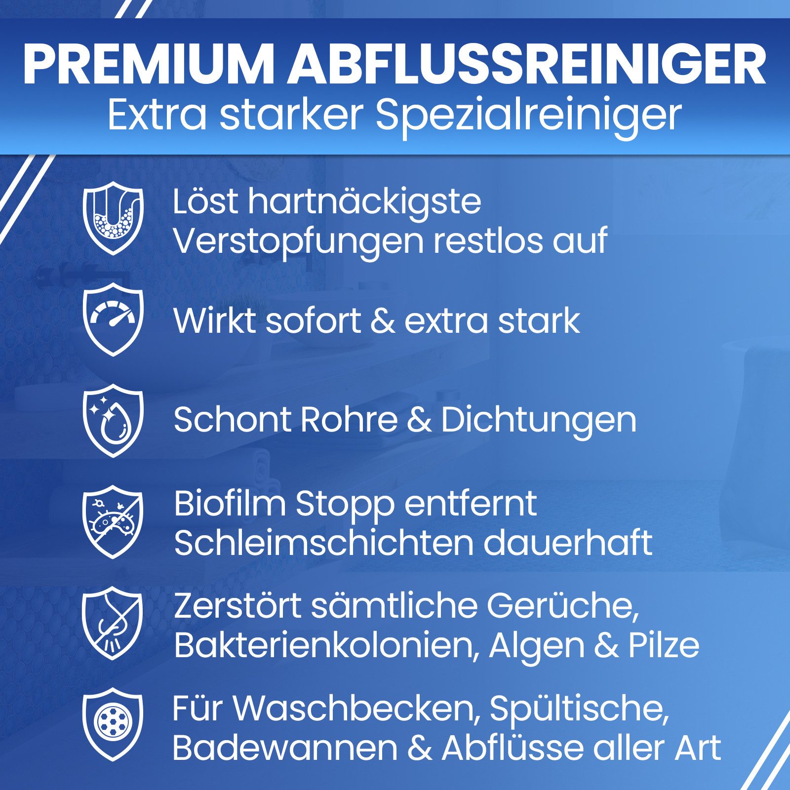 Reinhorn Abflussreiniger Rohrreiniger Stark Premium Sofort Frei löst Haare auf Rohrreiniger (Extra Stark mit Biofilm Stopp und Sofort Frei Aktivformel)