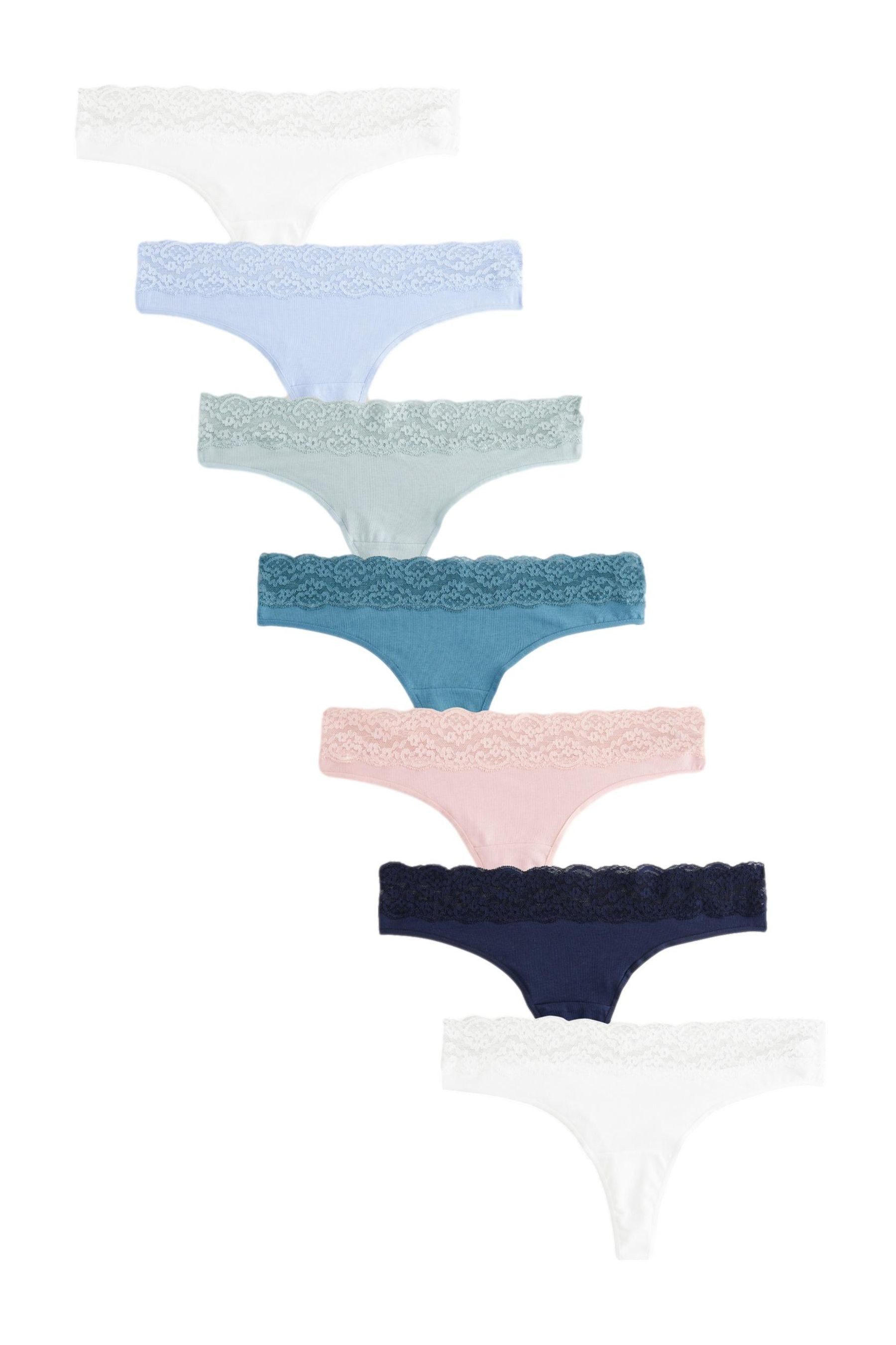Tanga Baumwollslips mit Spitze im 7er-Pack, Thong