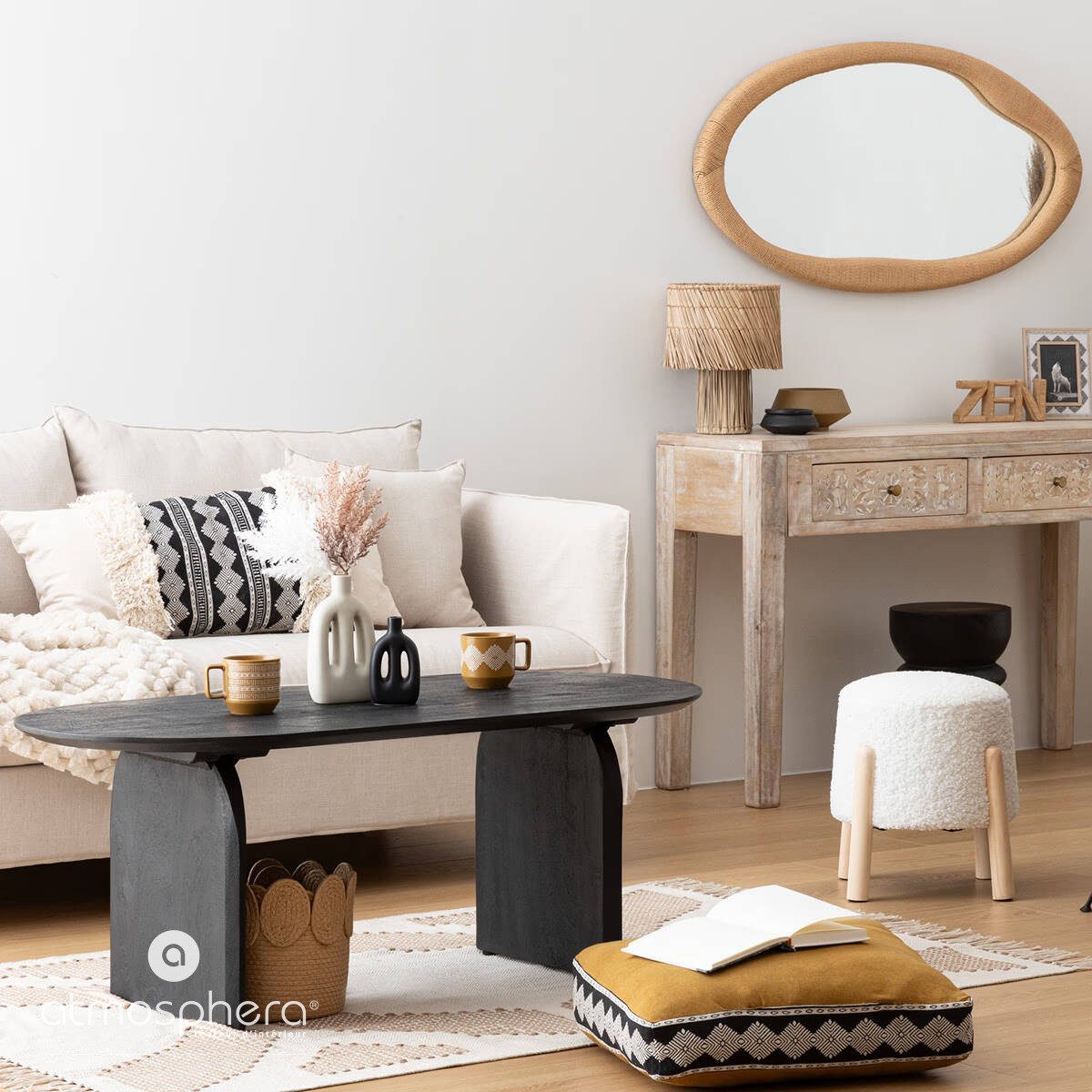 Atmosphera Créateur d'intérieur Polsterhocker Pouf mit Kiefernbeinen BOUCL, 41 x 35 x 41,5 cm (1 Stk., Sitzhocker), funktional