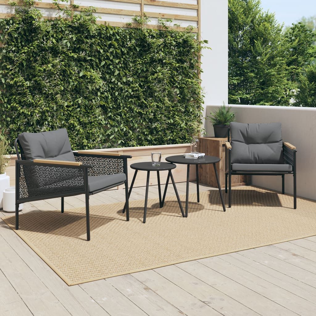 vidaXL Gartenlounge-Set 4-tlg. Balkonmöbel Set mit Kissen Schwarz Stahl, (1-tlg)
