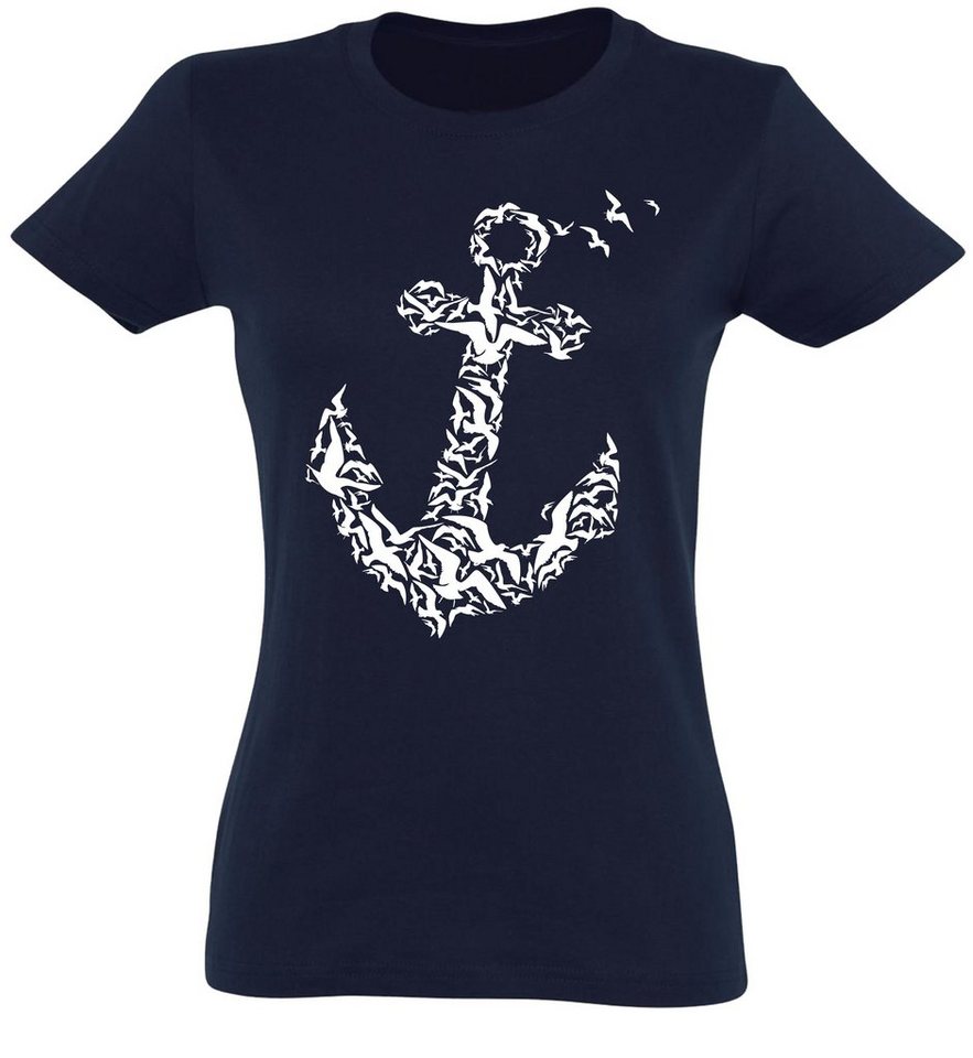 Baddery Print-Shirt Damen T-Shirt: Anker - Segeln Meer See Kapitänin Boot,  hochwertiger Siebdruck, aus Baumwolle