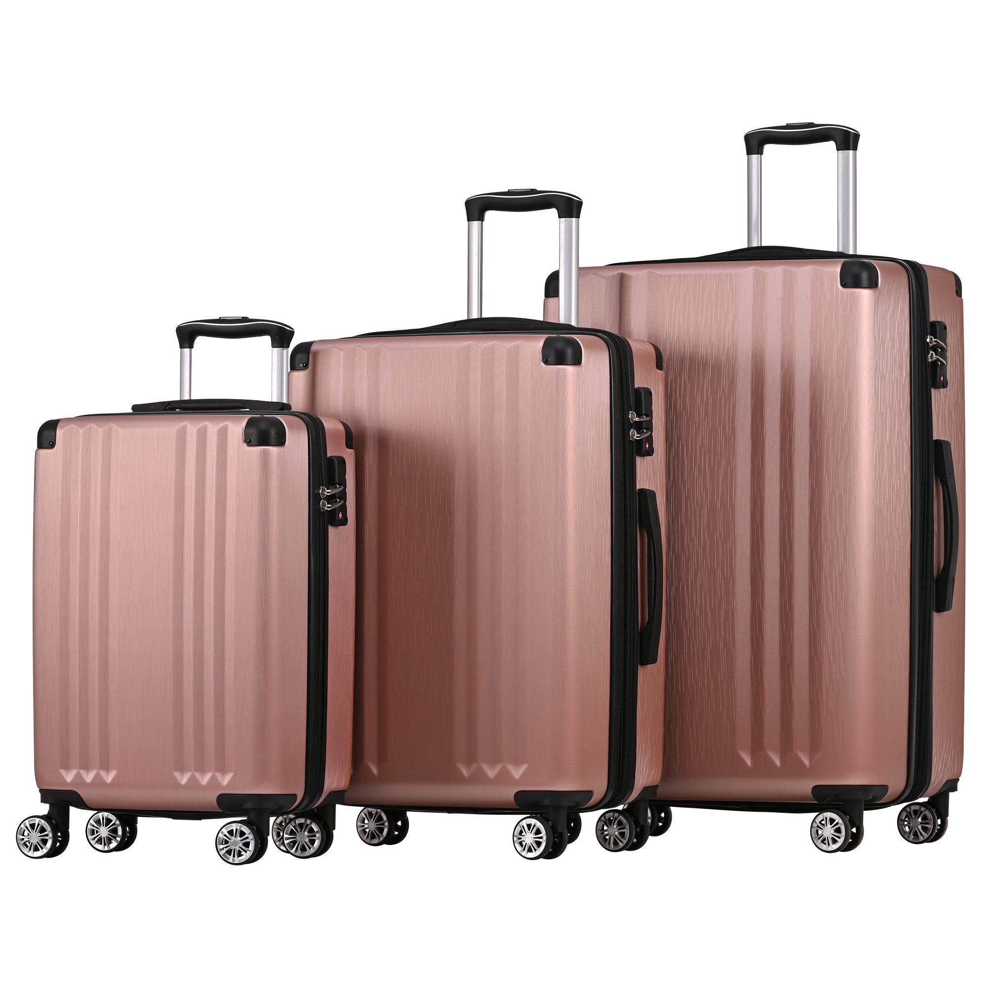 Flieks Trolleyset, 4 Rollen, (3 tlg), Hartschale Trolley Kofferset Handgepäck Set Reisekoffer Rosa