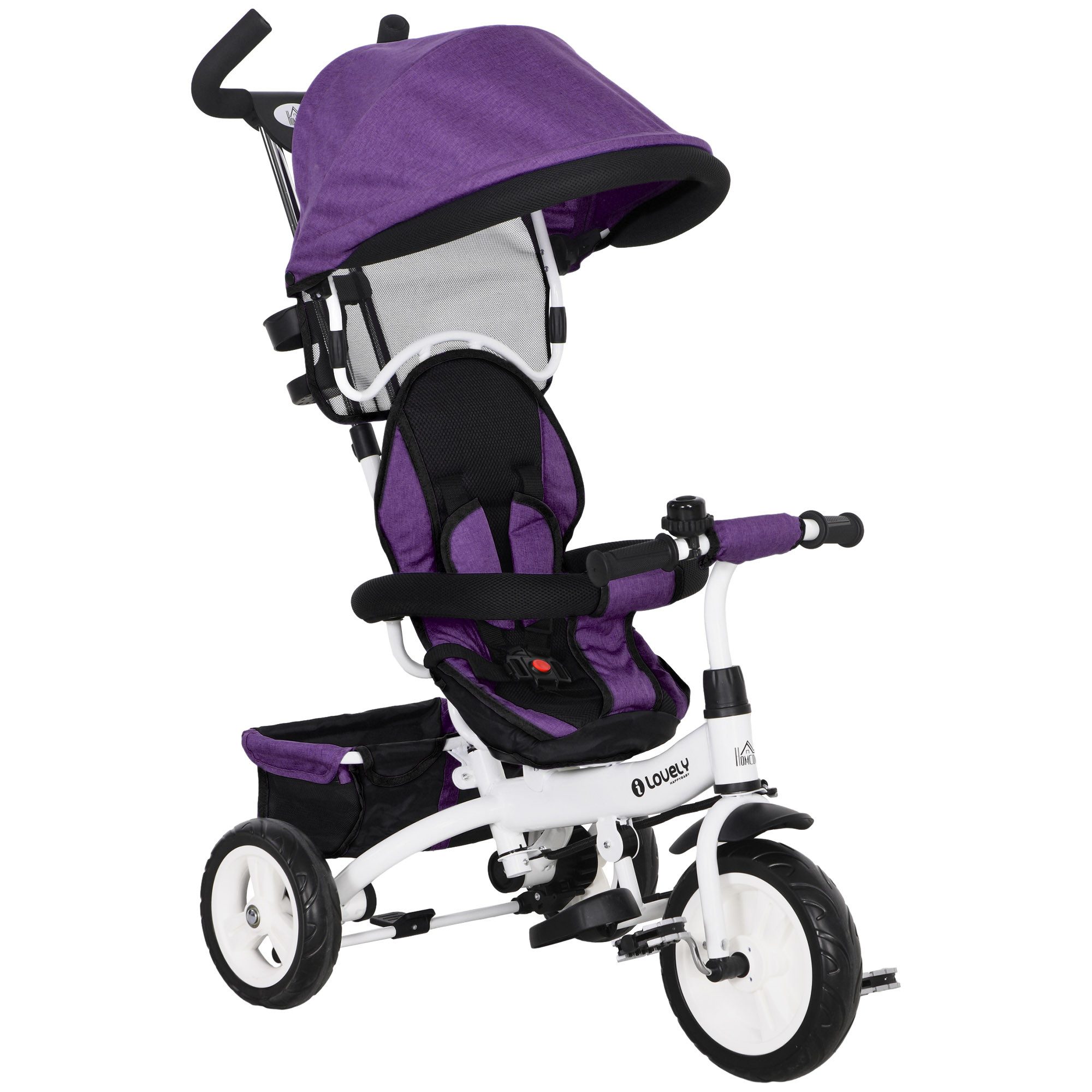 HOMCOM Dreirad 6-in-1 Schubstange, Kinder bis 25kg, Vorwärts und Rückwärtsfahrt, für 12-60 Monate, Violett