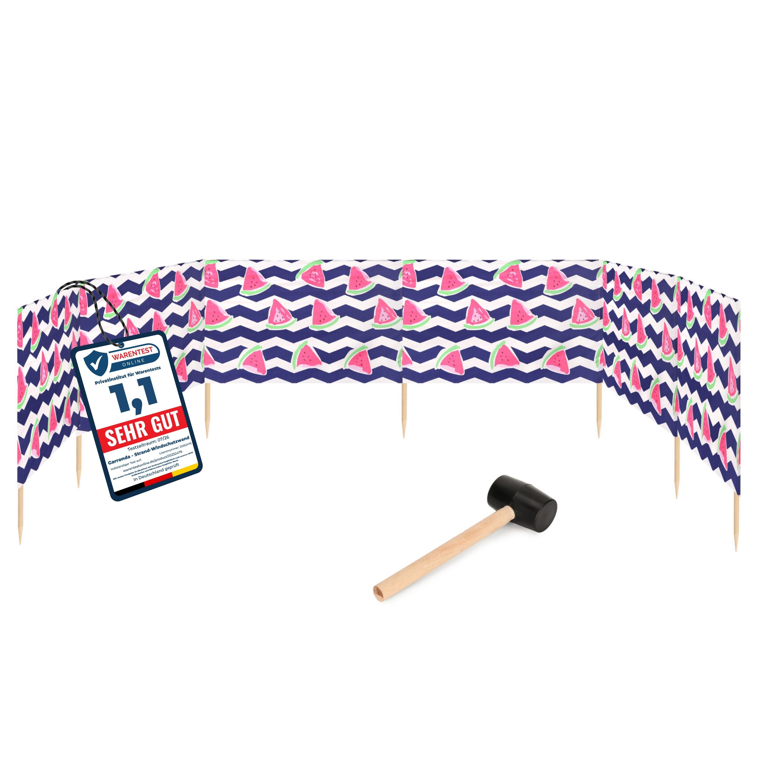 Garronda Windschutz Strand Sichtschutz 8m lang mit Gummihammer Garten Meer GAEX001