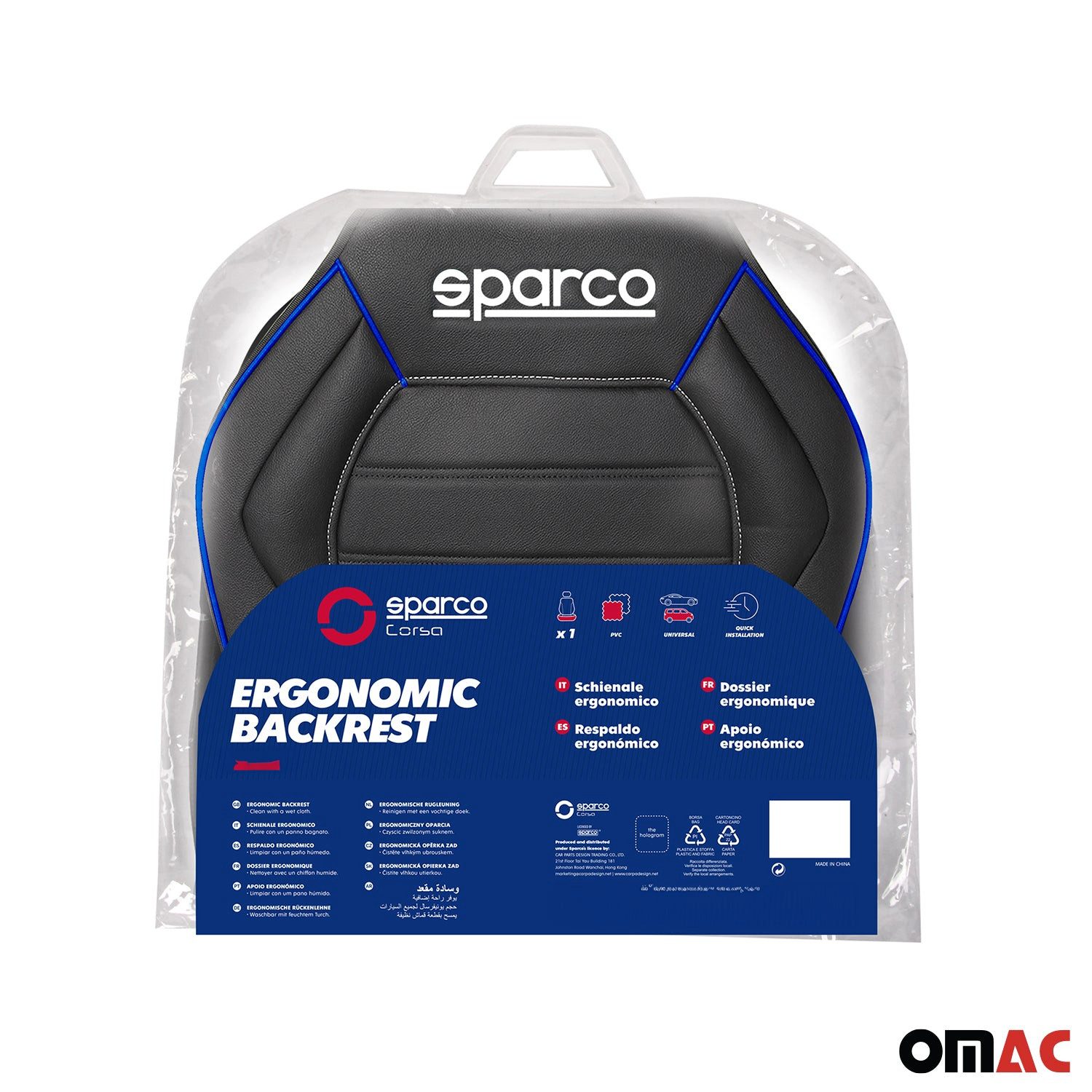 OMAC Car Seat Cover SPARCO Seat Cushion Seat Pad Universal Black Blue Car Seat Protector, Breathable, Sporty Look, Ergonomic