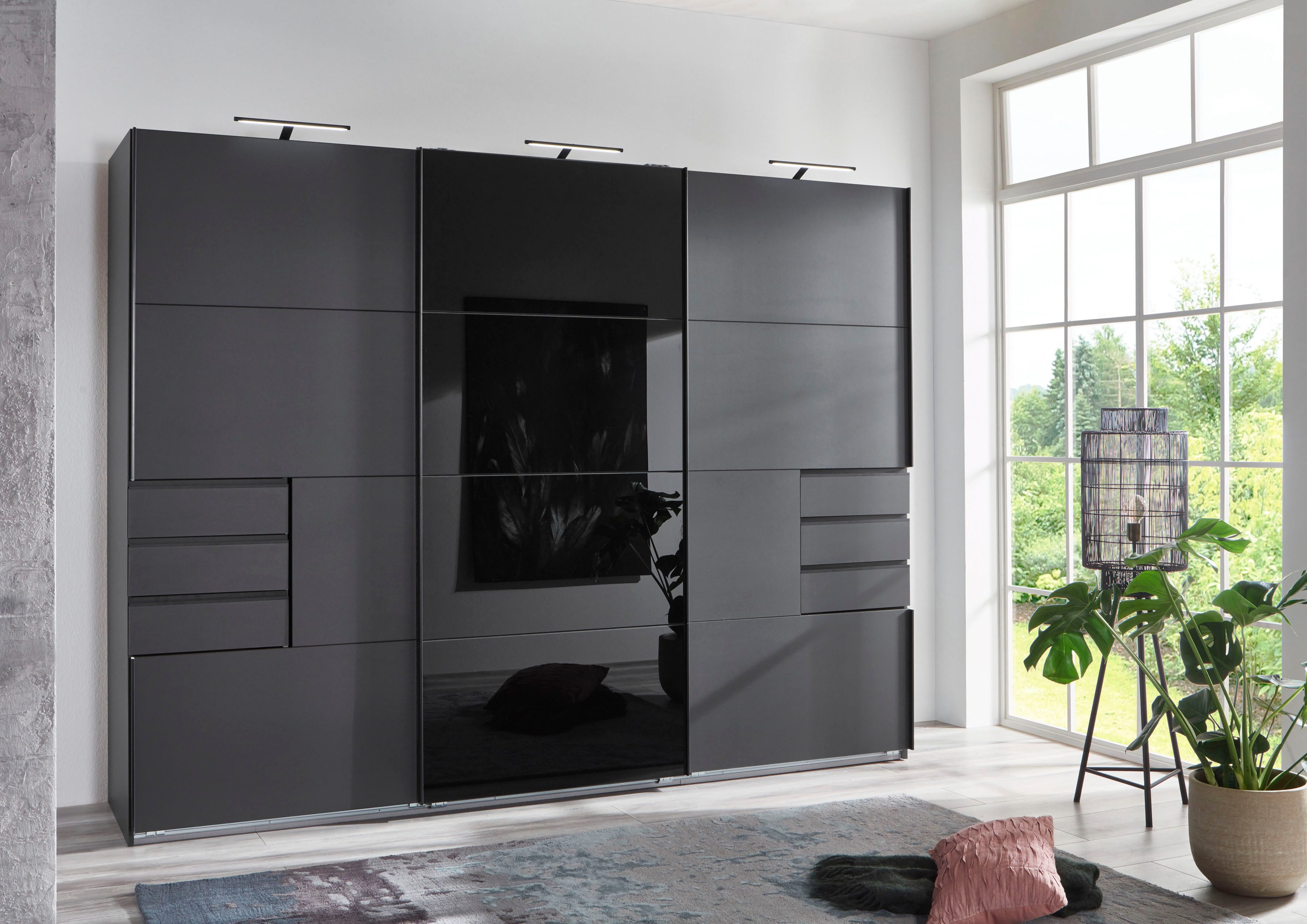 Wimex Schwebetürenschrank Saigon, Kleiderschrank mit Schiebetür mit Glaselementen, 3 Türen, 270cm breit