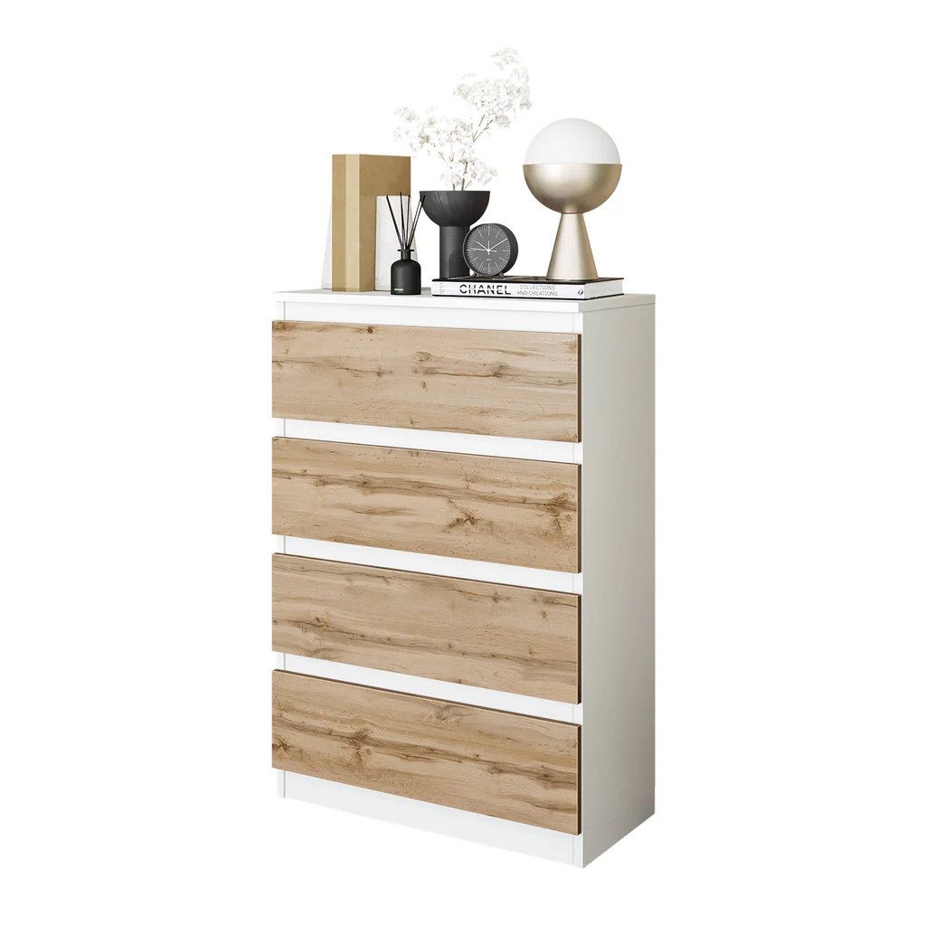 Furnica Kommode Weiß Kommode 60 cm Matt mit 4 Schubladen - Wohn - und Schlafzimmer