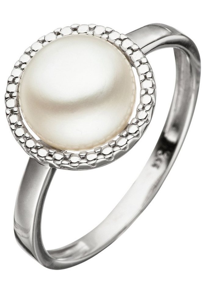 JOBO Perlenring, 333 Weißgold mit einer Süßwasser-Zuchtperle, Hochwertiger  Ring mit Perle
