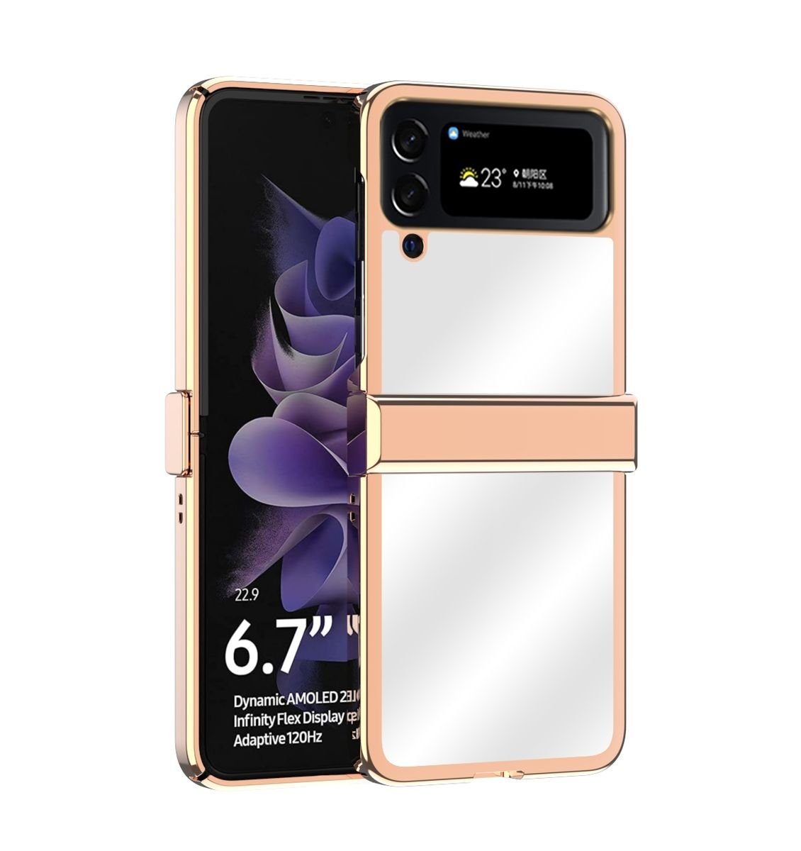 Wigento Handyhülle Für Samsung Galaxy Z Flip4 5G Electroplating Kunststoff Silikon Cover Handy Tasche Hülle Etuis Rose Gold