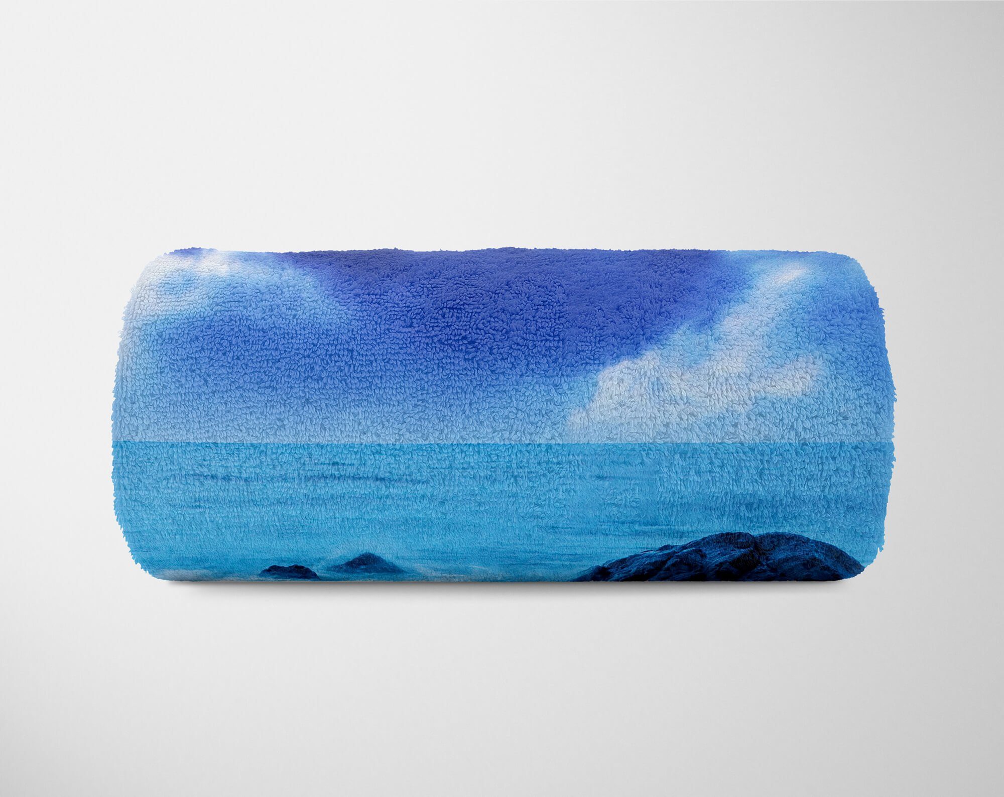 Saunatuch Kuscheldecke Sinus Handtücher Baumwolle-Polyester-Mix (1-St), Horizont Handtuch Blau, Meer Handtuch Art Strandhandtuch Fotomotiv mit
