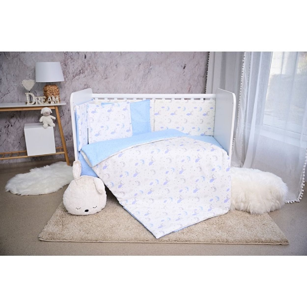 Lorelli Babybettwäsche Babybettwäsche Set Smile 6-tlg, Baumwolle, 6 teilig, Decke 140x95 Kissen 43x35 Bett 120x60