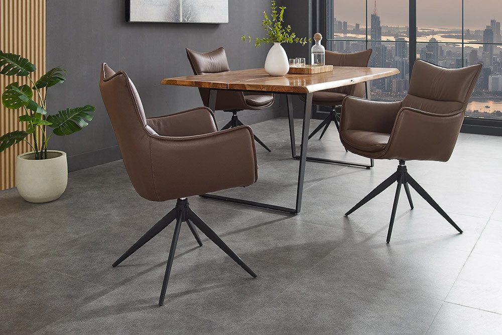 riess-ambiente Drehstuhl VOGUE brandy braun/schwarz -Kunstleder, Metall, 360° drehbar, Armlehne (Einzelartikel, 1 St), moderner Polsterstuhl - ideal für Ess-, Arbeits-, Wohnzimmer & Büro