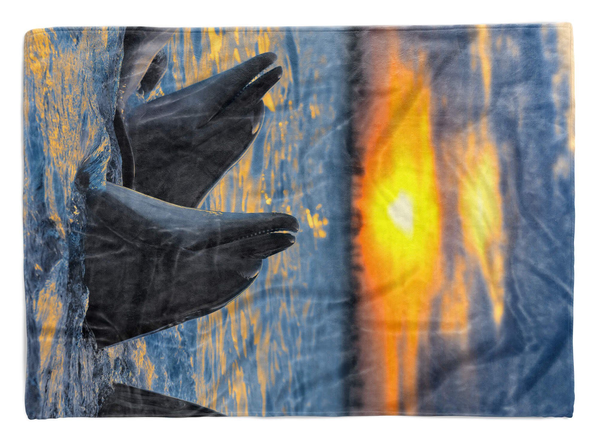 Sinus Art Handtücher Handtuch Strandhandtuch Saunatuch Kuscheldecke mit Fotomotiv Delfine Meer Sonne, Baumwolle-Polyester-Mix (1-St), Handtuch