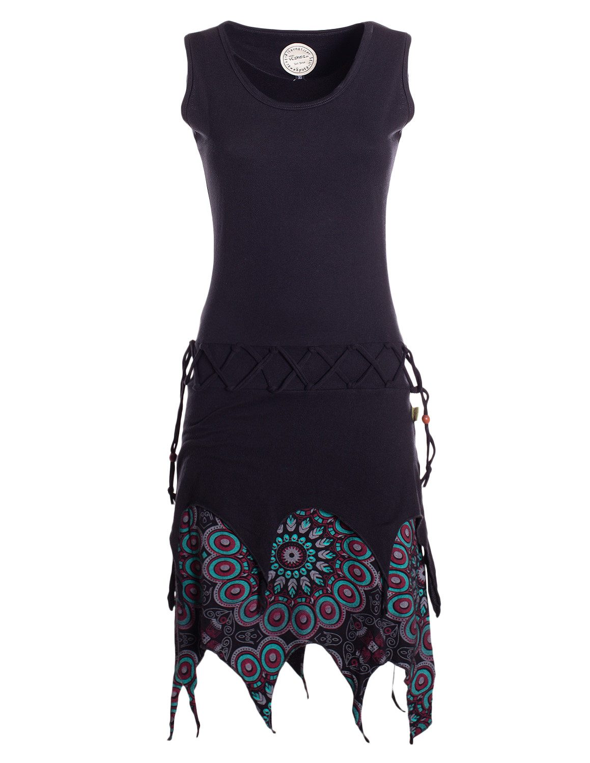 Vishes Zipfelkleid Damen Ärmellos Bedruckt Kleid Flechtmuster Jersey Alternative Mode, Boho, Hippie, Ethno, Festival