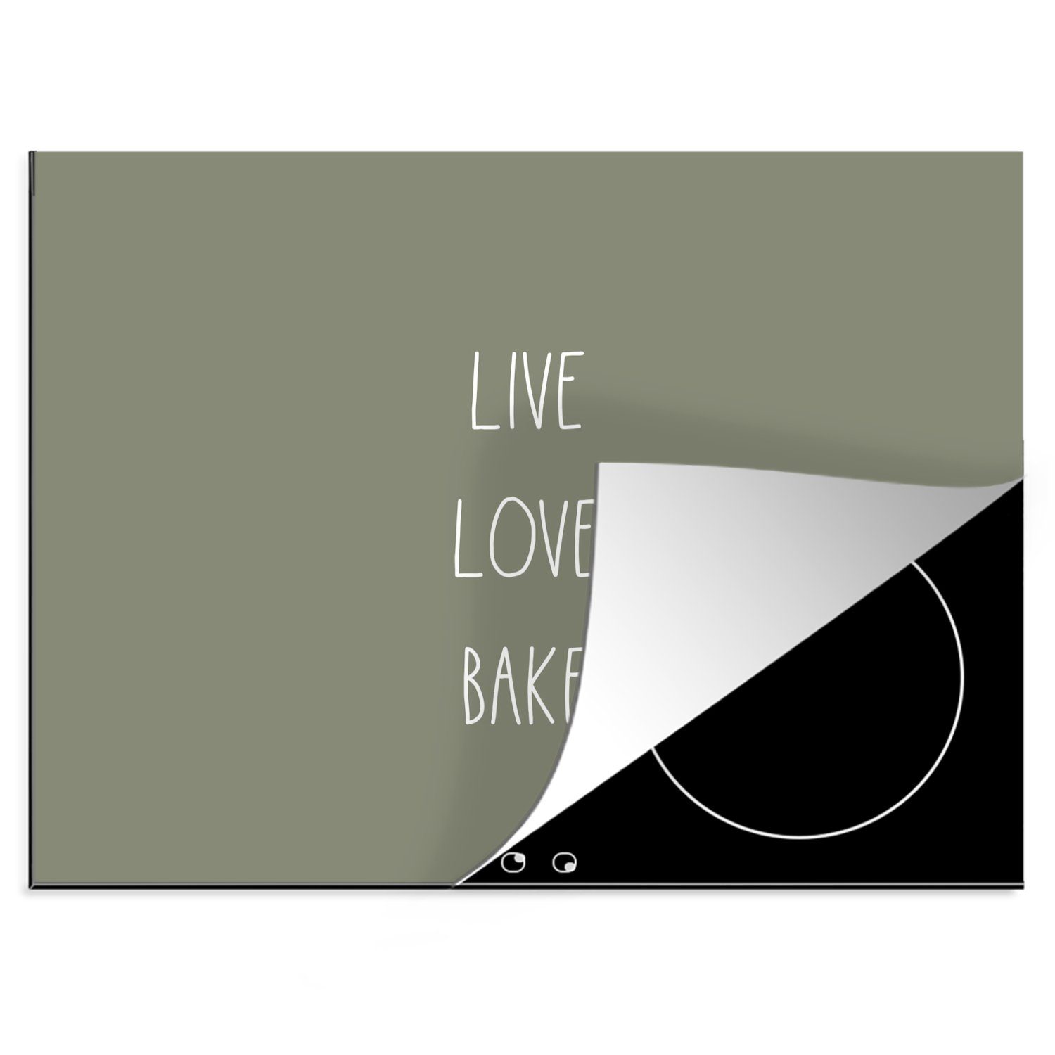 MuchoWow Herdblende-/Abdeckplatte Zitate - Sprichwörter - Leben Liebe Backen - Küche - Backen, Vinyl, (1 tlg), 70x52 cm, Mobile Arbeitsfläche nutzbar, Ceranfeldabdeckung