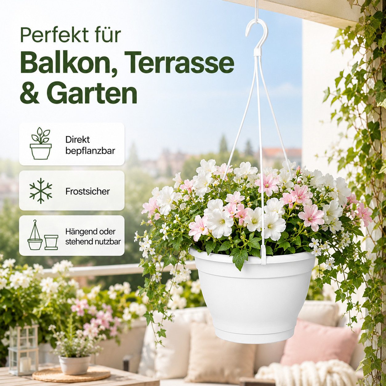 Testrut Blumenampel Blumentopf Hängeampel Lea Weiß Ø ca. 25 cm