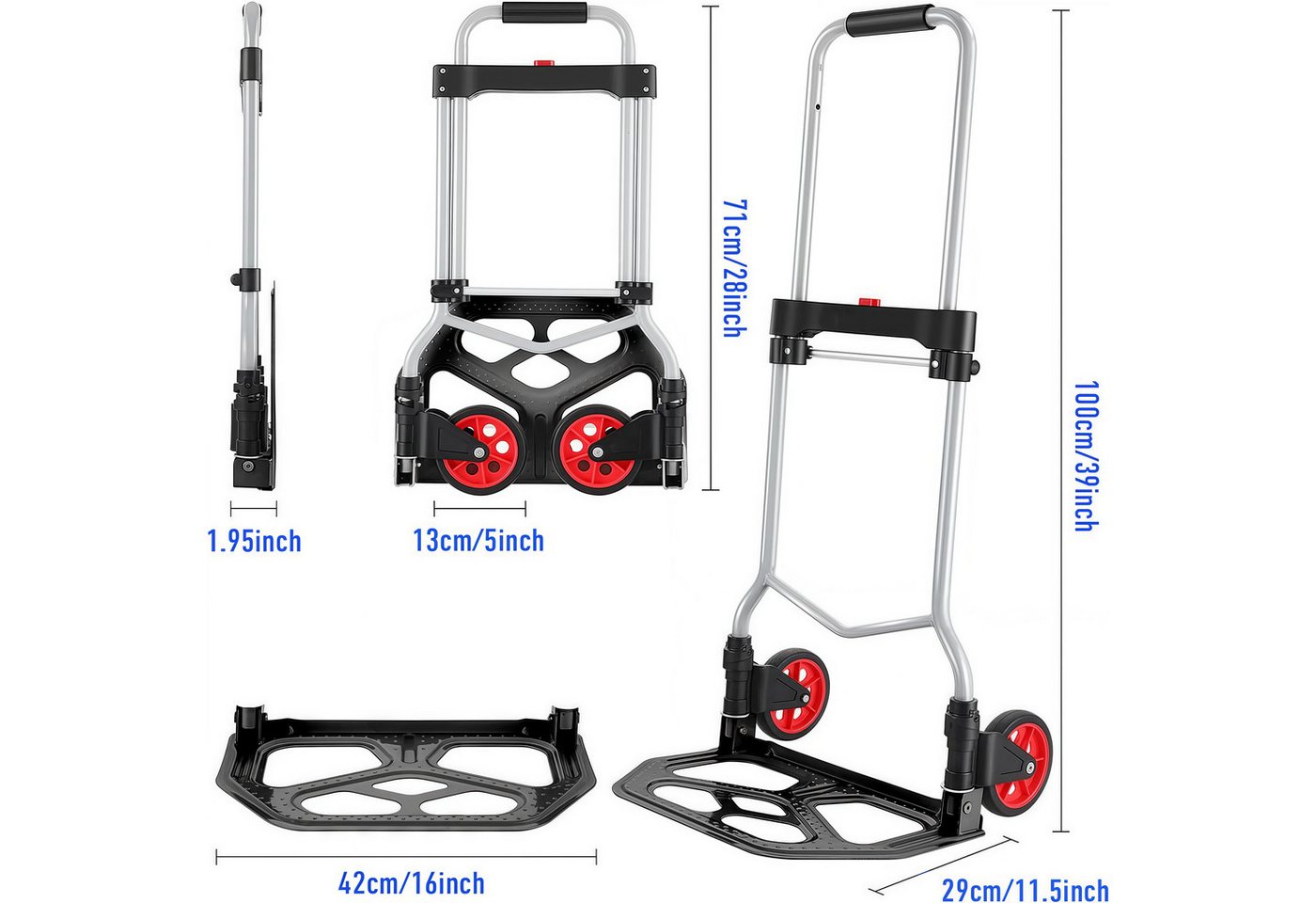 Thumbnail - Tooluck Sackkarre Aluminium Transportkarre klappbar, Hartgummireifen, Höhenverstellbarer, BxTxH 420x280x970 mm, Tragkraf...