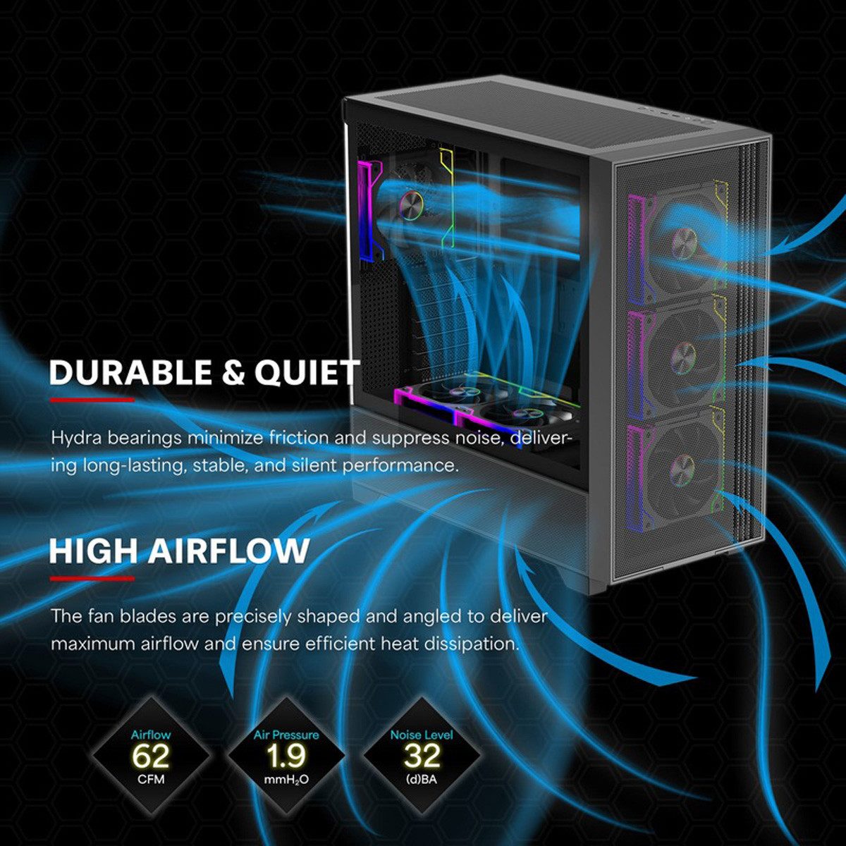 Xilence Gehäuselüfter Gaming Series XF073 ARGB Lüfter 3er Pack, XPF360R.ARGB Reverse Fan Design, XF073 – Bild 5 von 5