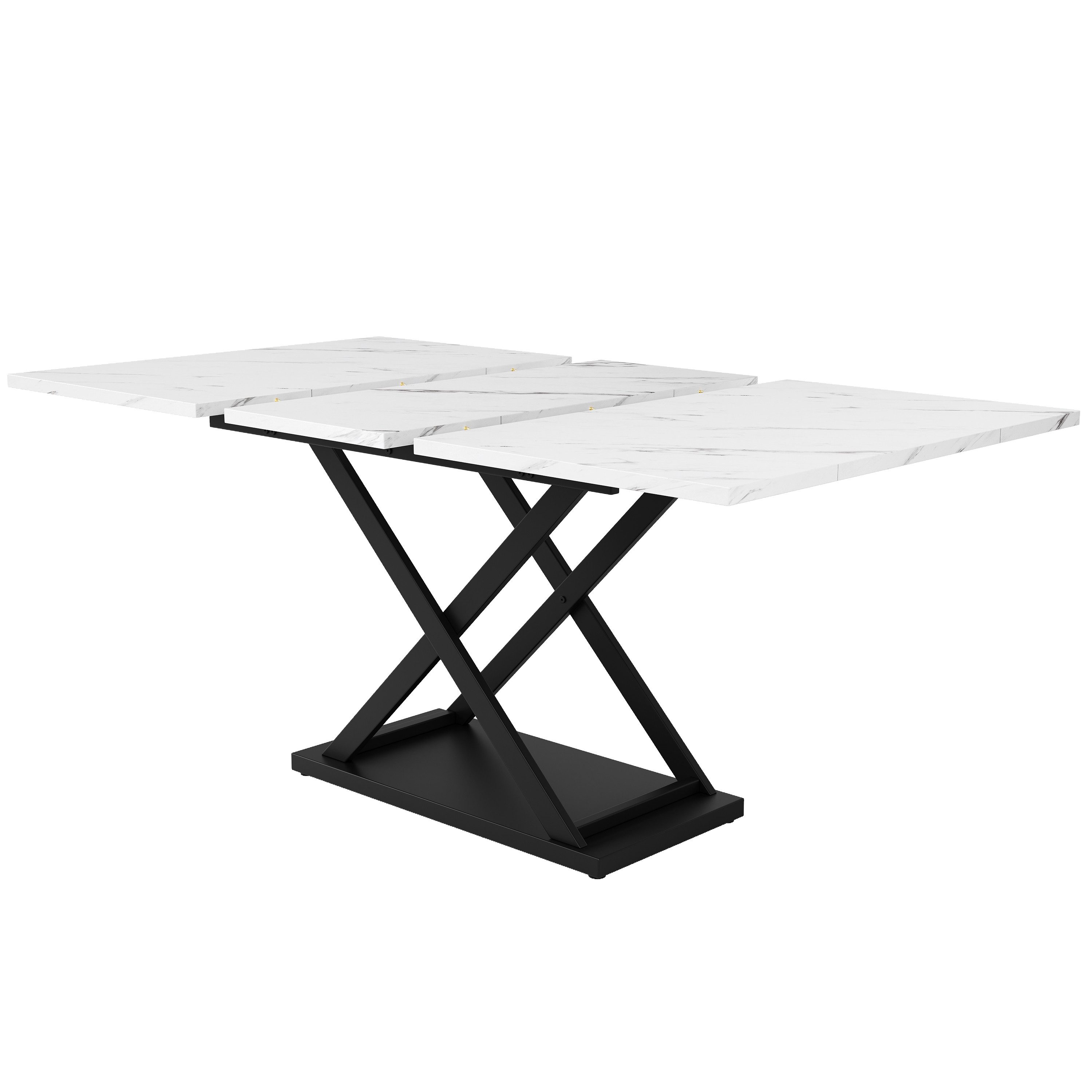 Flieks Esstisch (1-St., erweiterbar 120-160×80cm Tischplatte, für 4-8 Personen), ausziehbar Küchentisch rechteckig Schreibtisch, Eisenbeine