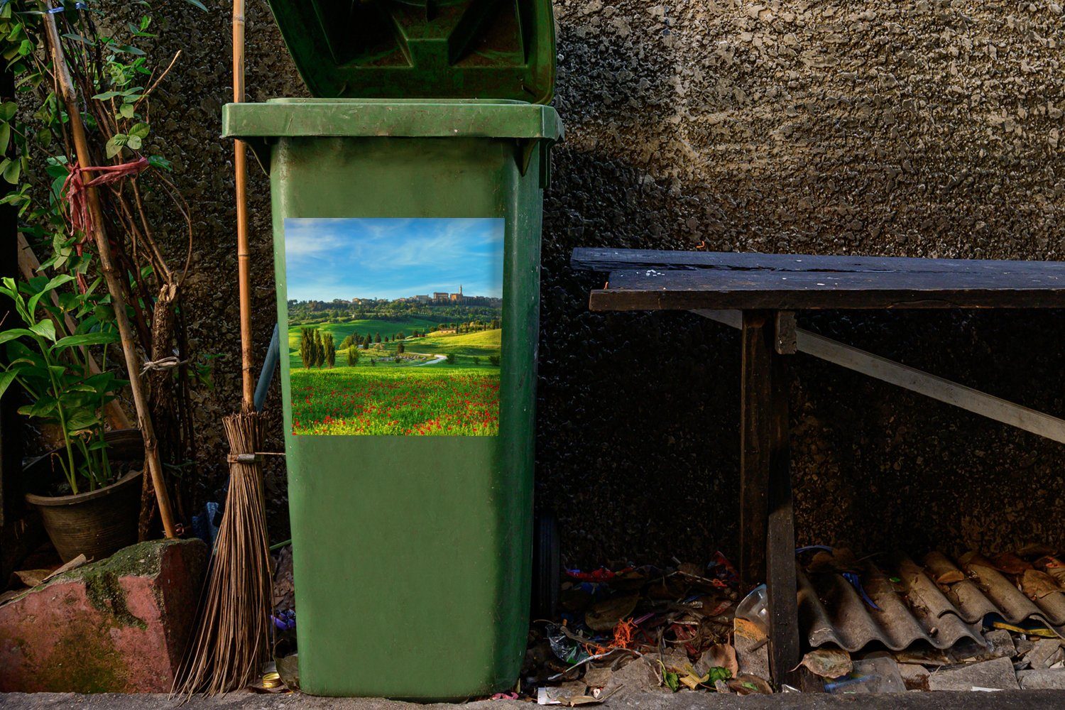 (1 - Mülleimer-aufkleber, MuchoWow Mülltonne, Toskana Abfalbehälter Blumen St), Landschaft Wandsticker Sticker, - Container,