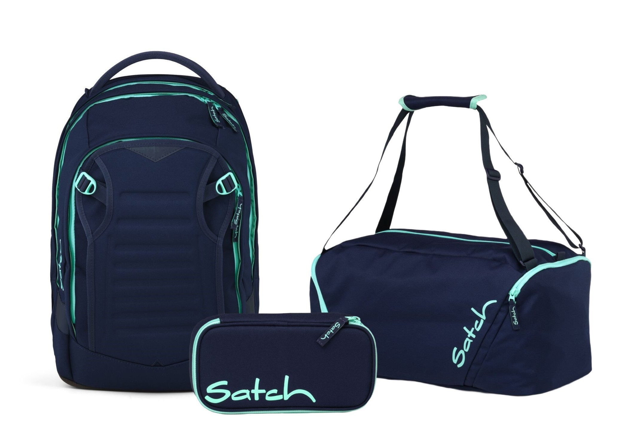 Satch Schulranzen Schulrucksack-Set MATCH PLUS Ocean Mint 3-teilig (3-teilig), Schulranzen, ergonomisch, 30 + 5 Liter, 4 Fächer