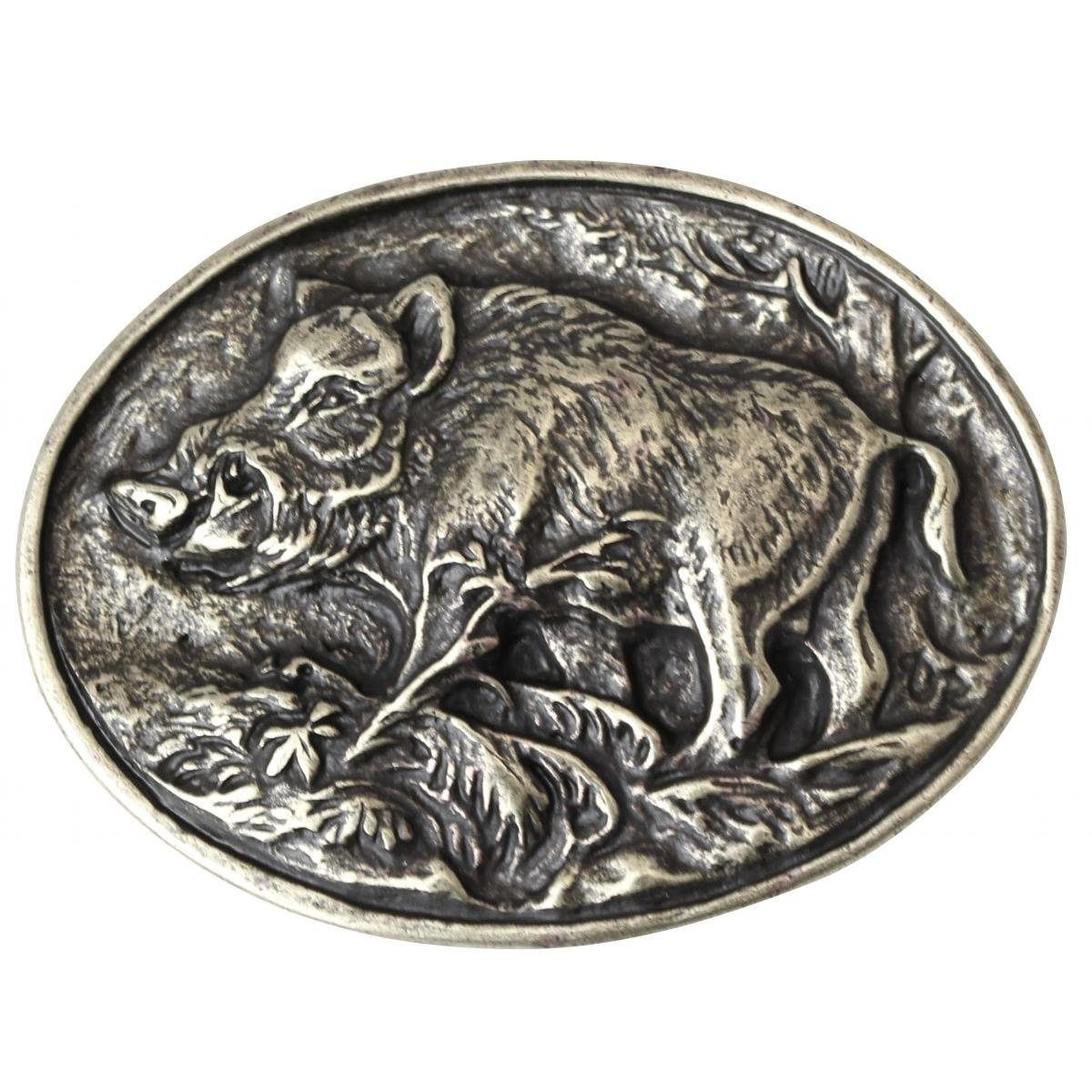 BELTINGER Gürtelschnalle Wildschwein 4,0 cm - Buckle Wechselschließe Gürtelschließe 40mm - für Altsilber