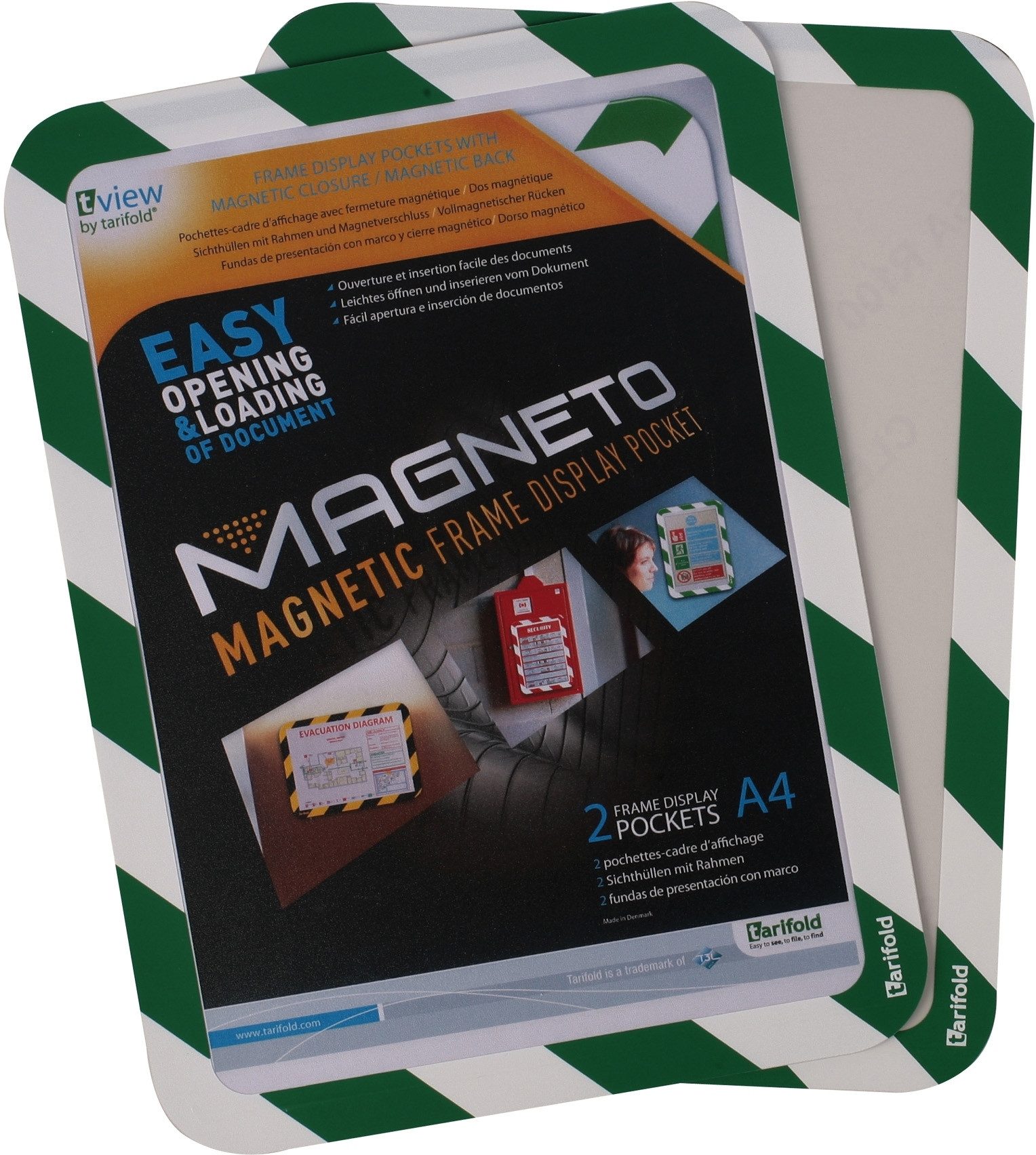Fächermappe Sichtrahmen Magneto Safety Line A4 magnetisch grün/weiß 2 Stück
