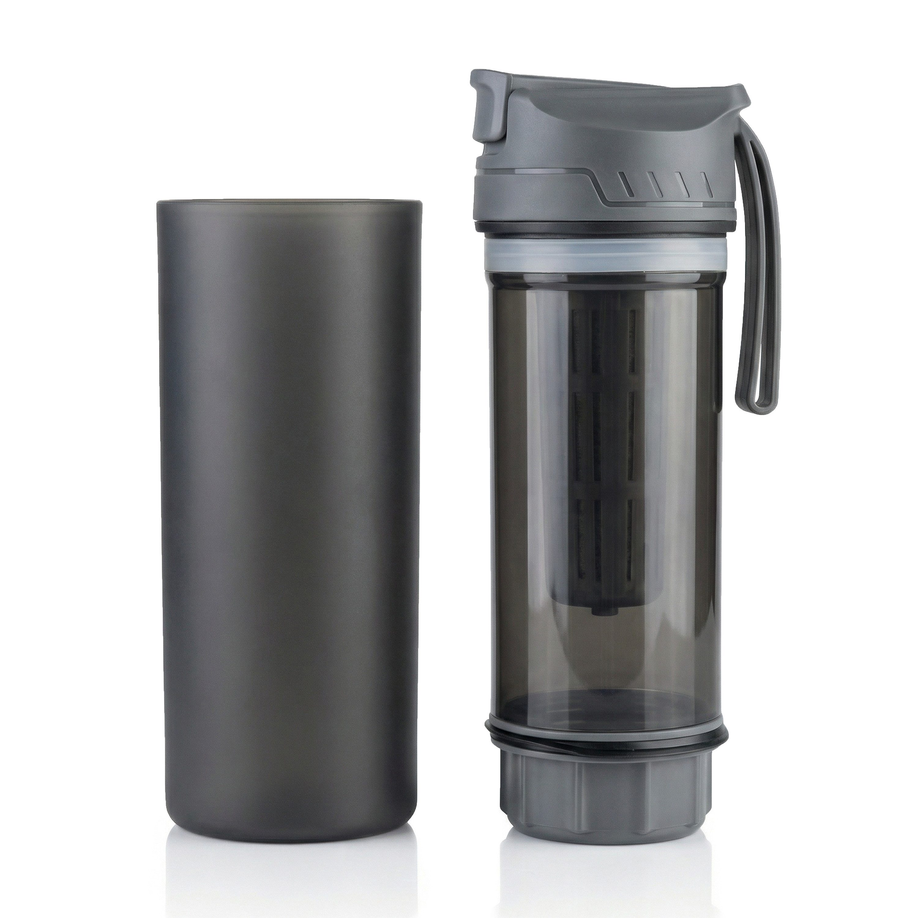 Arendo Trinkflasche Outdoor-Wasserfilterflasche 750 ml, Easy-Press, mit Karabiner, 1500 l, bis 99,99 % Viren/Bakterien, Mikroplastik & viele Chemikalien