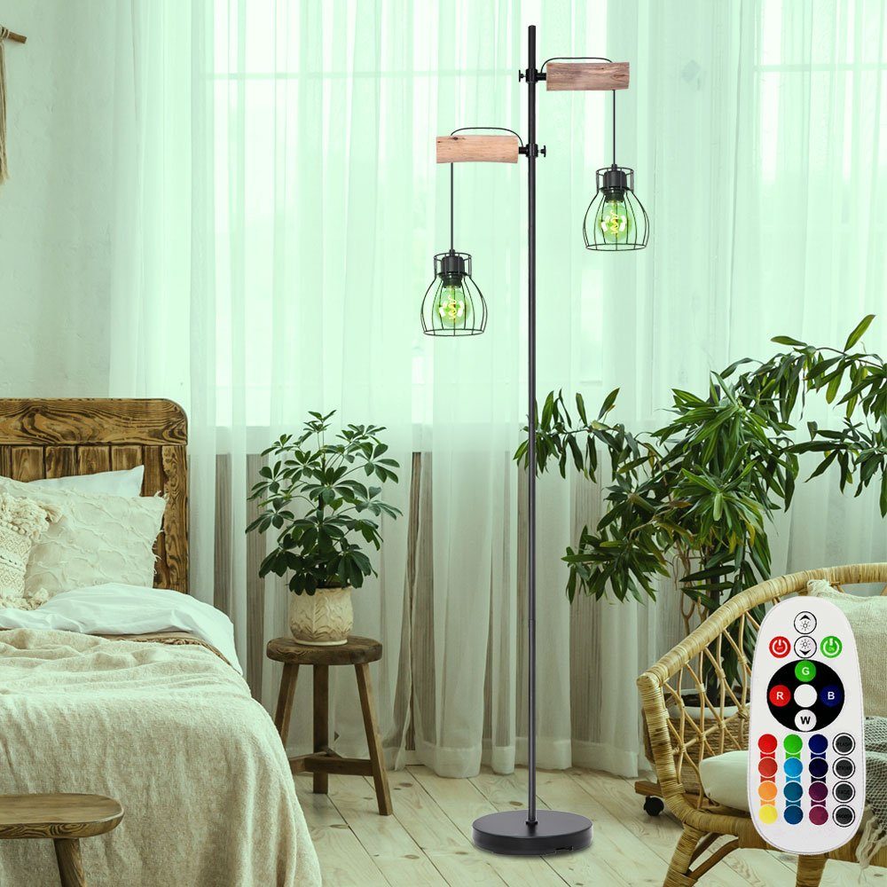 etc-shop LED Stehlampe, Leuchtmittel inklusive, Warmweiß, Steh Käfig Stand Fernbedienung Lampe Farbwechsel, Vintage Holz Leuchte