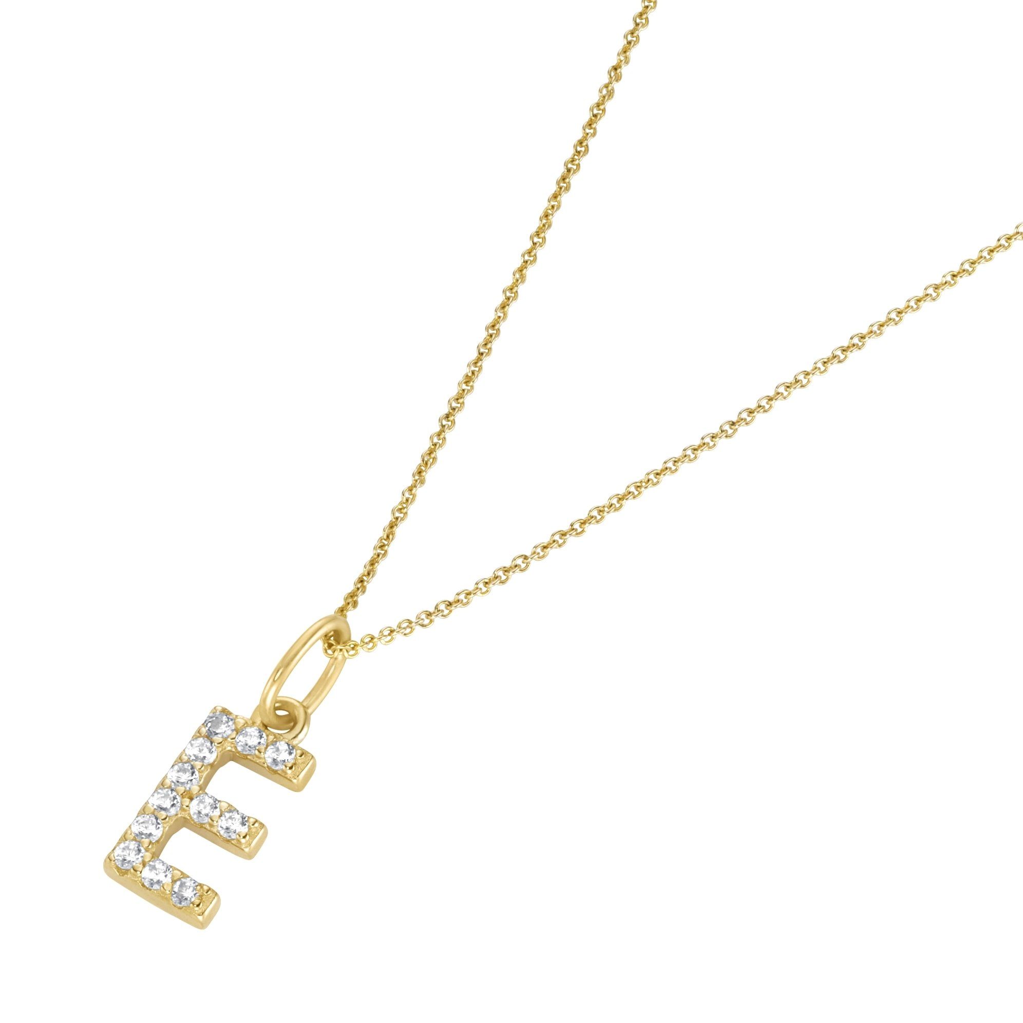 Kette mit Anhänger Anhänger Buchstabe E mit Zirkonia, Gold 375