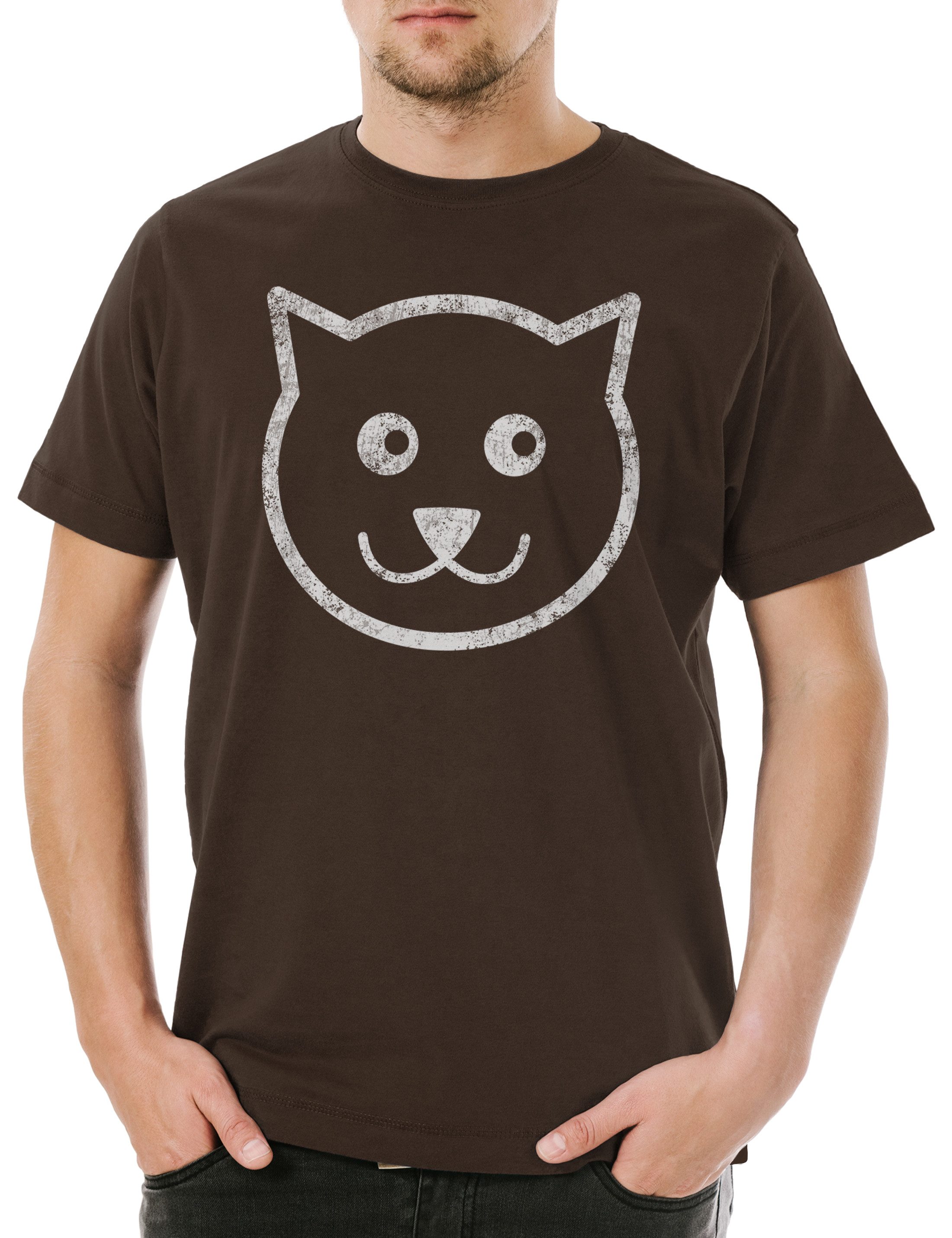 Print-Shirt Cat Cartoon Face Herren T-Shirt Cats Katze Katzen Love Liebe Comic
